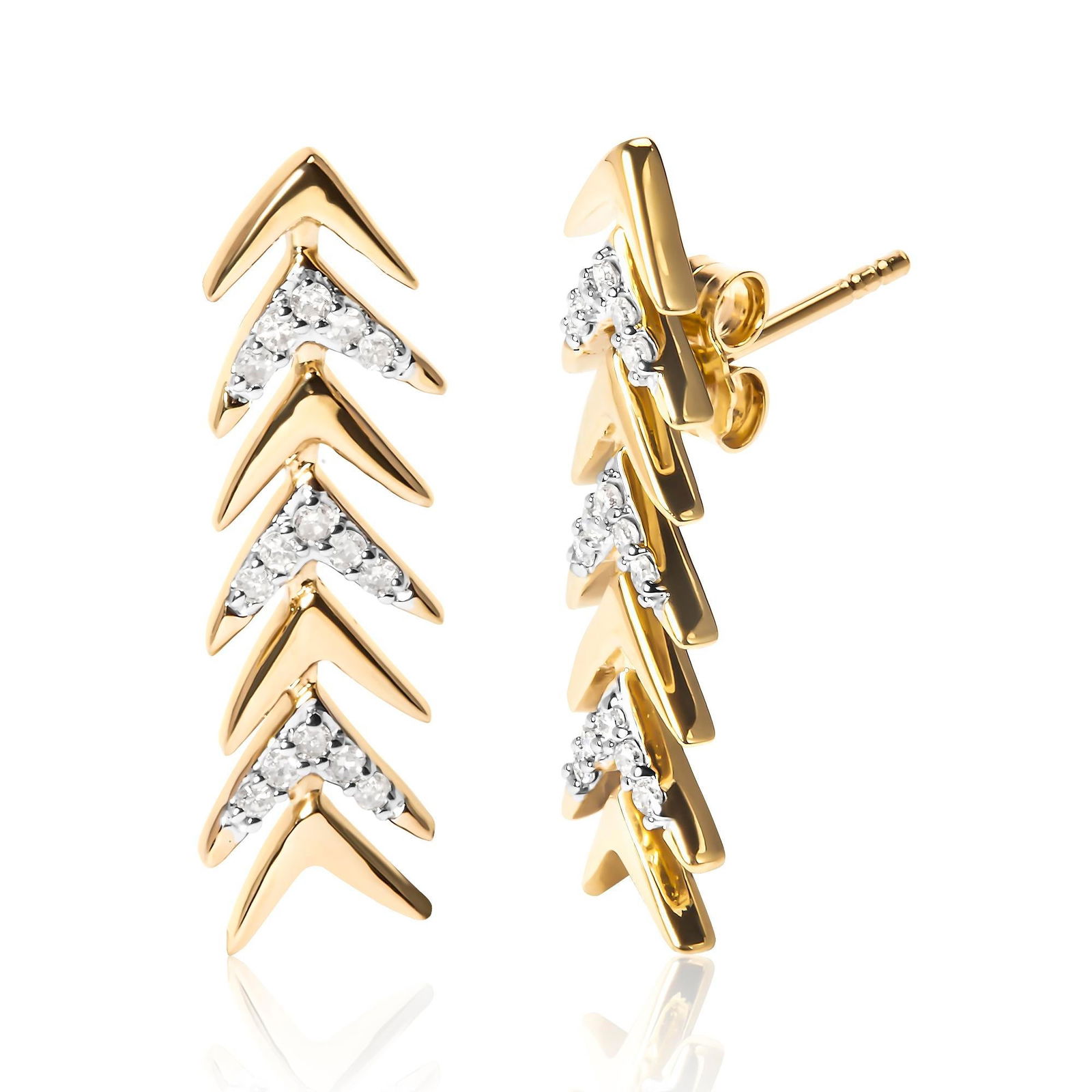 18K Yellow Gold Plated .925 Sterling Silver 1/5 Cttw Diamond Chevron Arrow Stud Earring (I-J Color, - 2