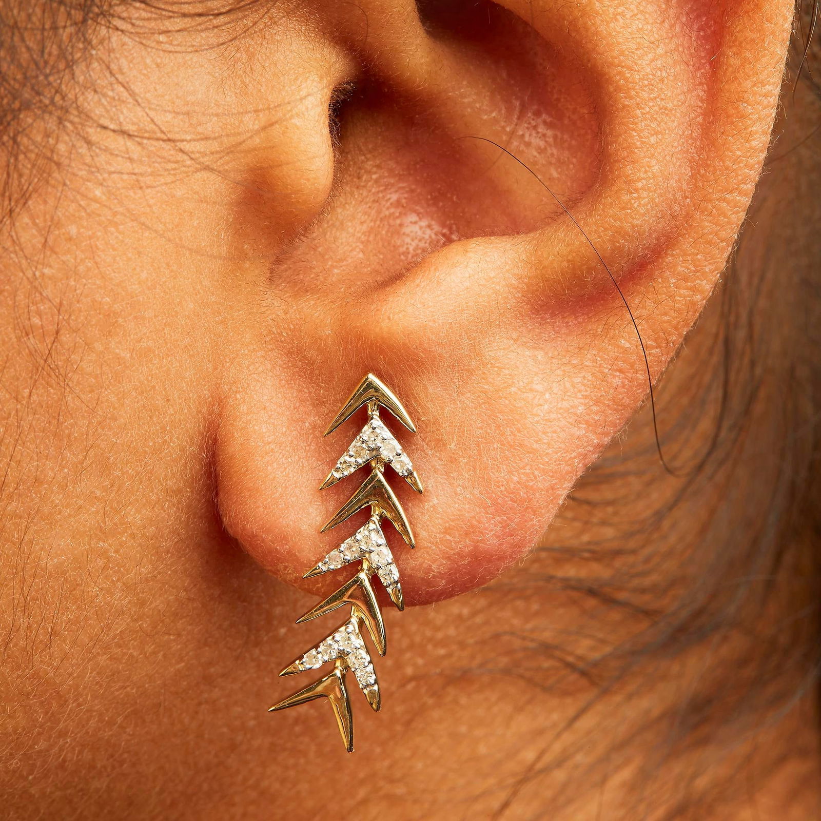 18K Yellow Gold Plated .925 Sterling Silver 1/5 Cttw Diamond Chevron Arrow Stud Earring (I-J Color, - 4