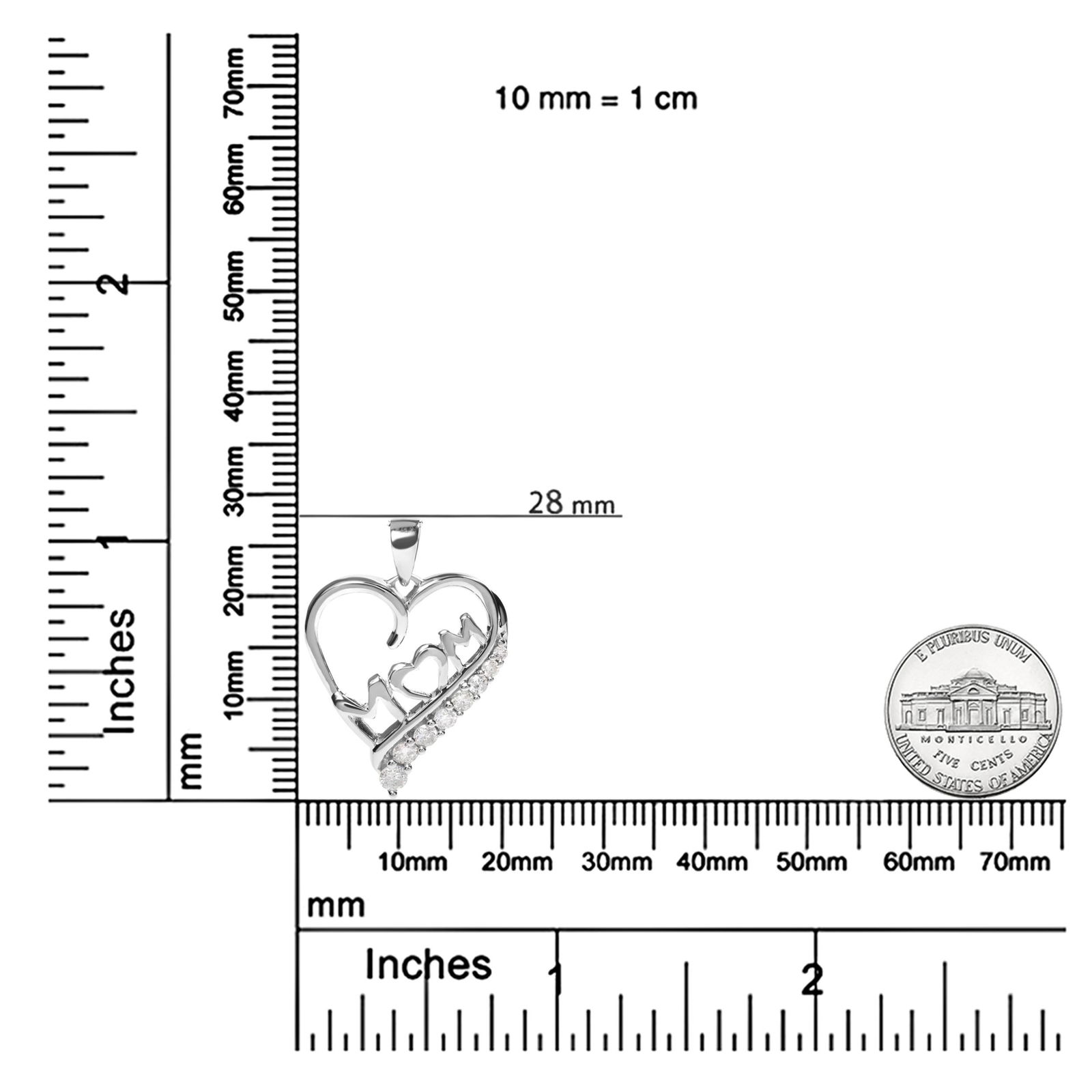 .925 Sterling Silver 1/4 Cttw Diamond "Mom" and Open Heart 18" Pendant Necklace (I-J Color, I2-I3 Cl - 6