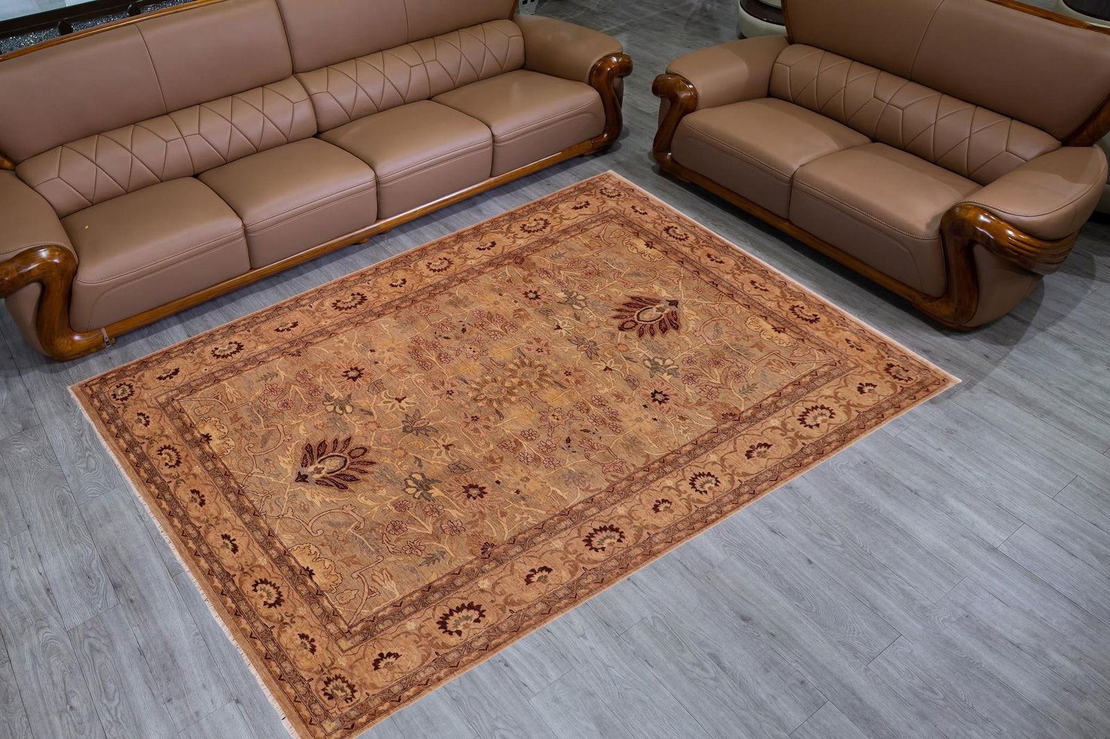 Oriental Ziegler Gray Tan Hand-Knotted Wool Rug - 10'1'' X 14'4'' - 2