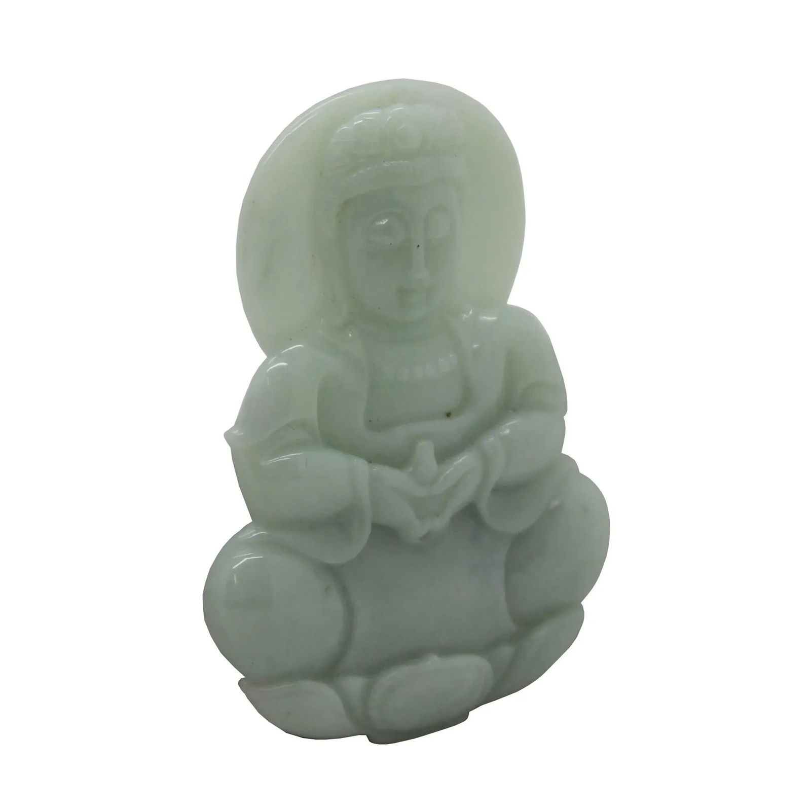 Light Green Sitting Jade Kwan Yin - Bodhisattva - Goddess of Mercy Jade Pendant - 3