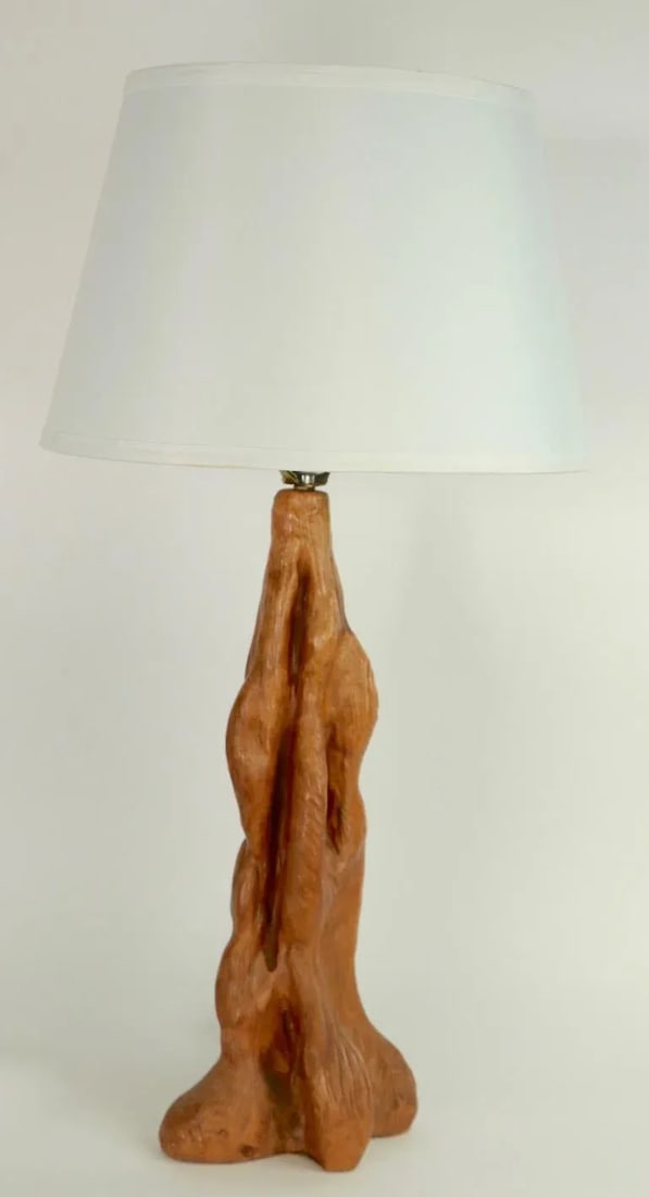 1950s Organic Modern Faux Wood Ceramic Table Lamp - 2