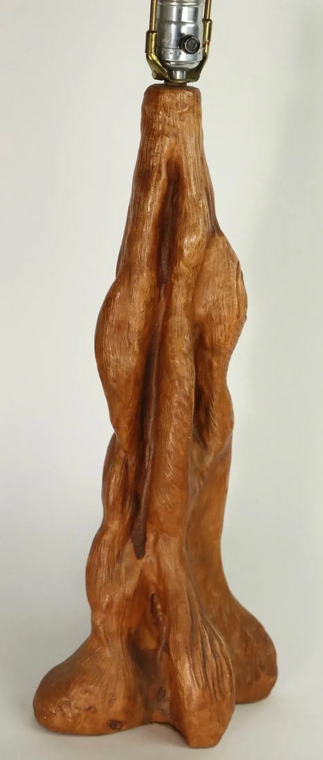 1950s Organic Modern Faux Wood Ceramic Table Lamp - 6