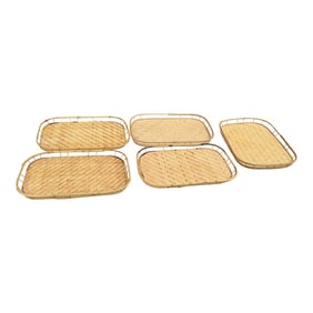1970s Collection of Wicker Bamboo Trays- Set of 5