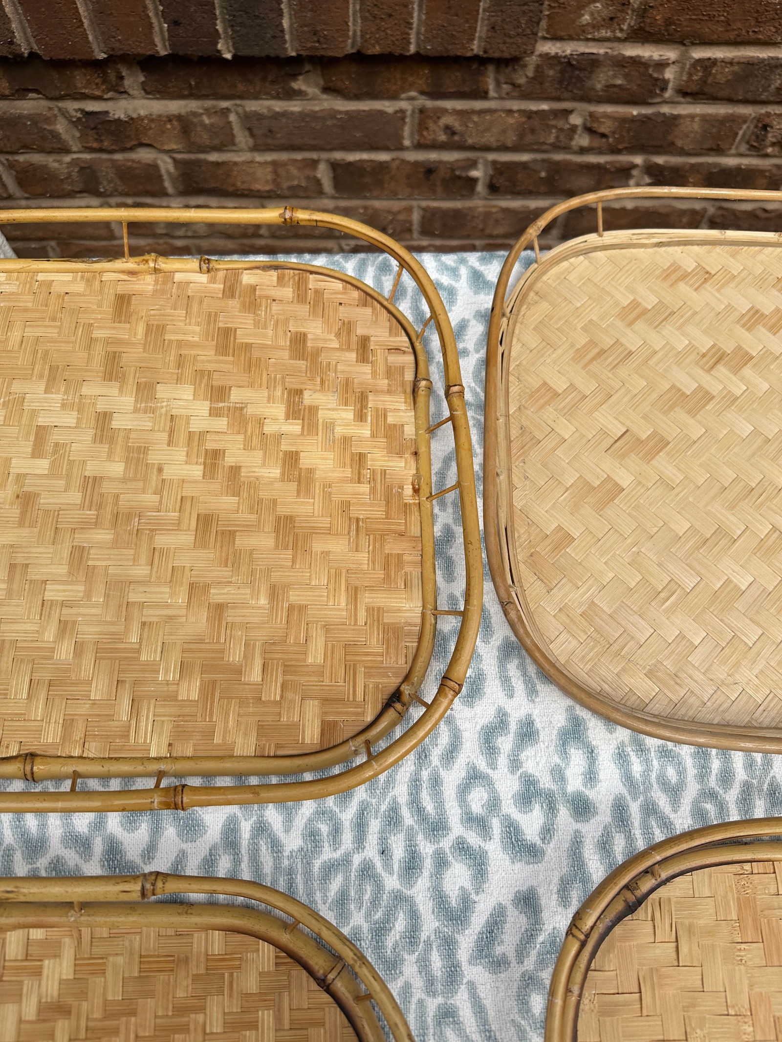 1970s Collection of Wicker Bamboo Trays- Set of 5 - 2