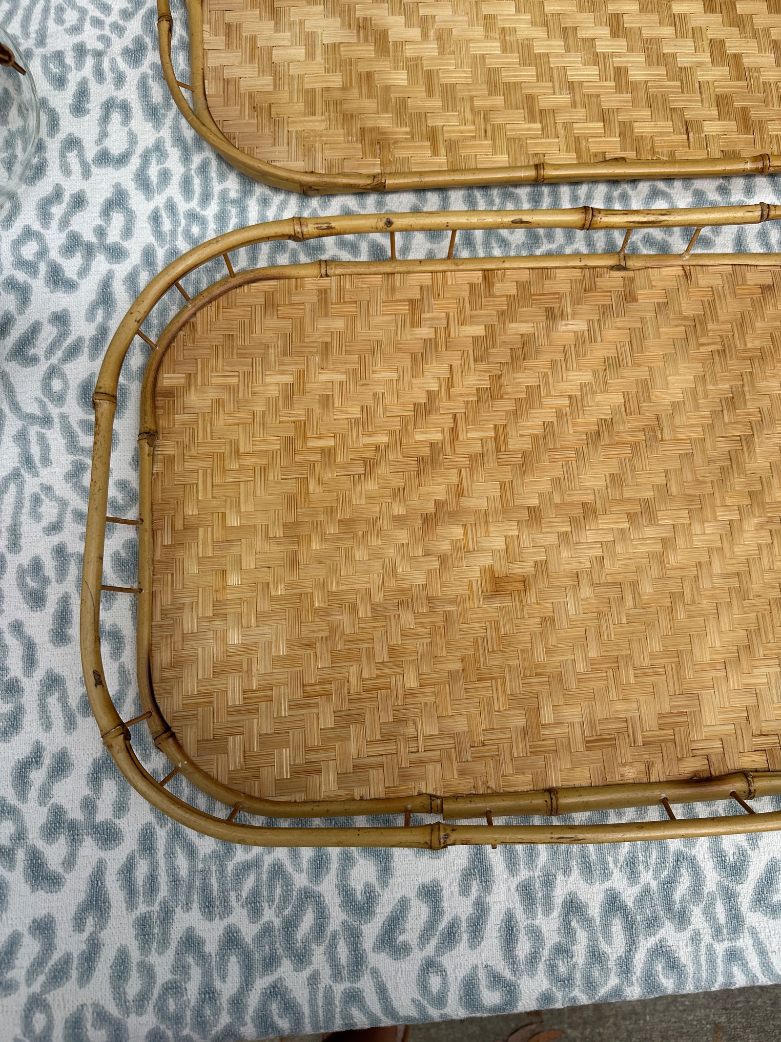 1970s Collection of Wicker Bamboo Trays- Set of 5 - 3