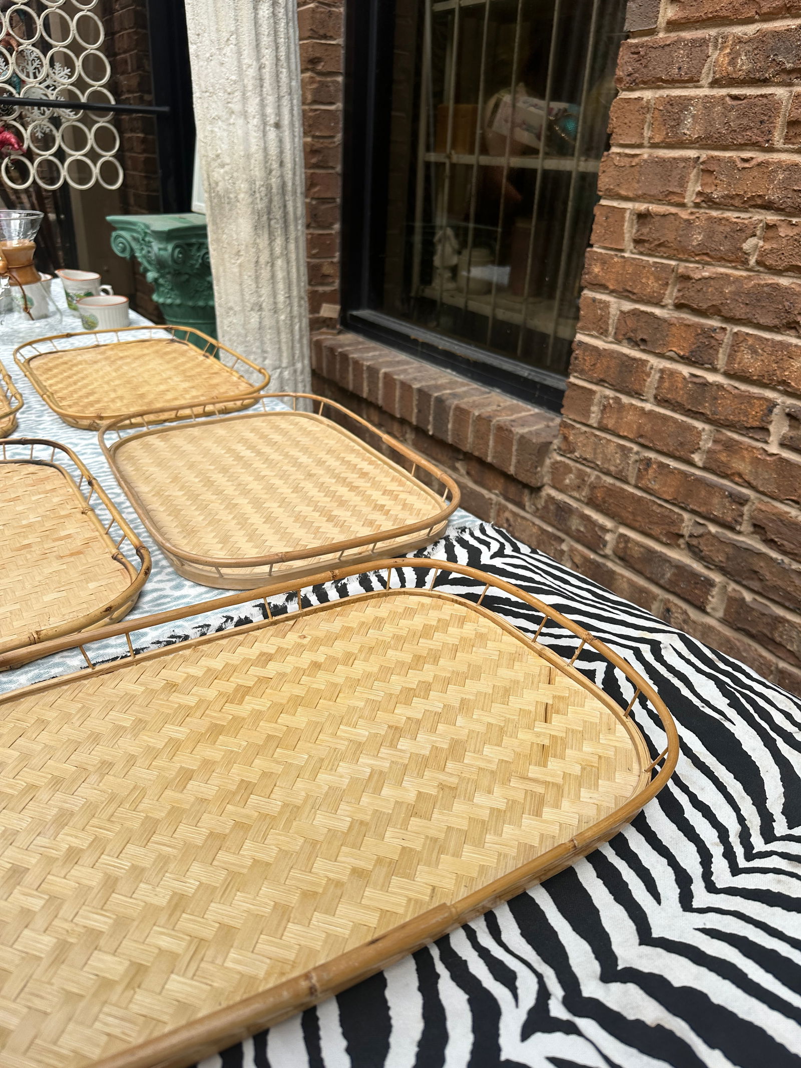 1970s Collection of Wicker Bamboo Trays- Set of 5 - 6