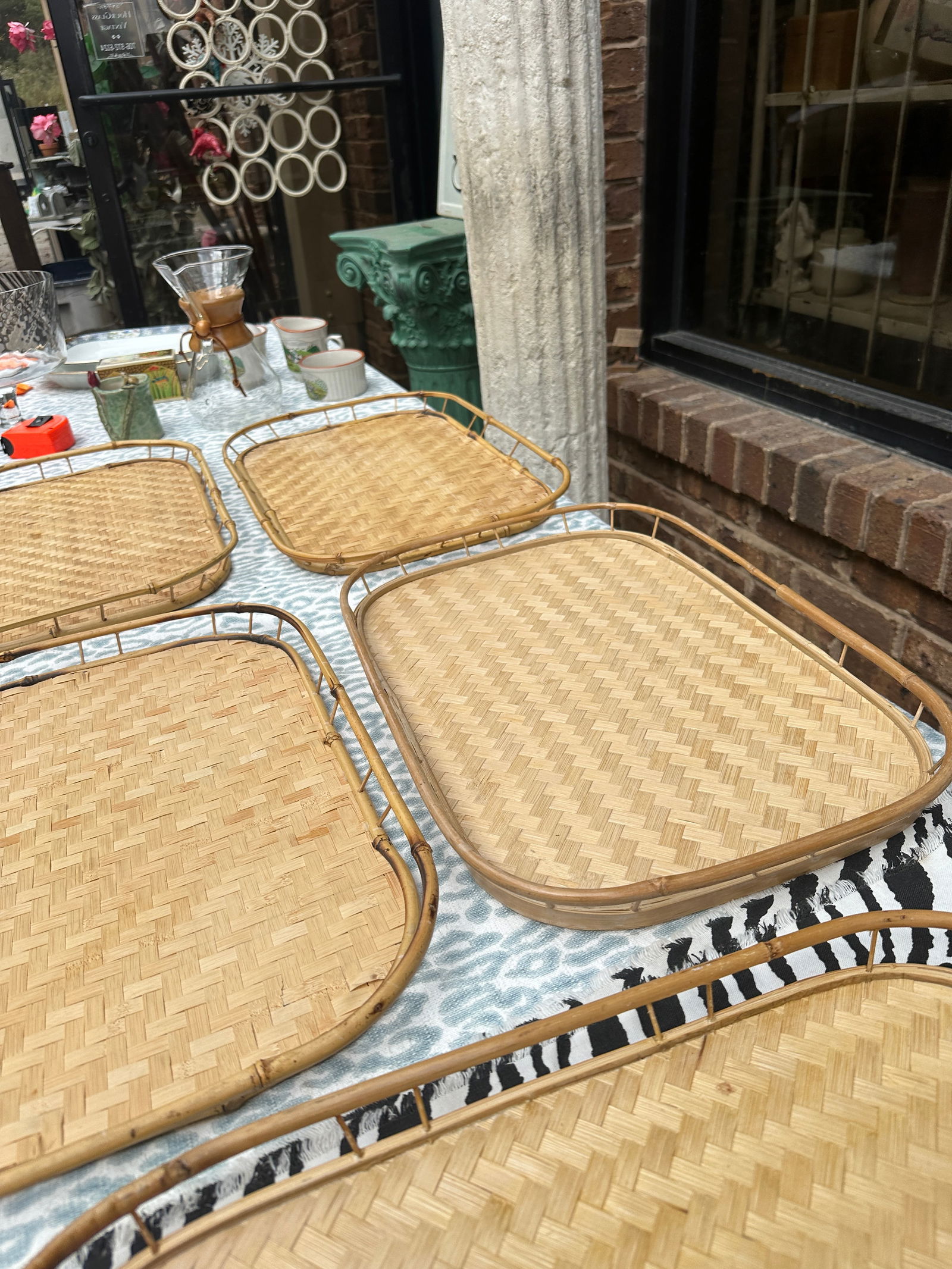 1970s Collection of Wicker Bamboo Trays- Set of 5 - 7