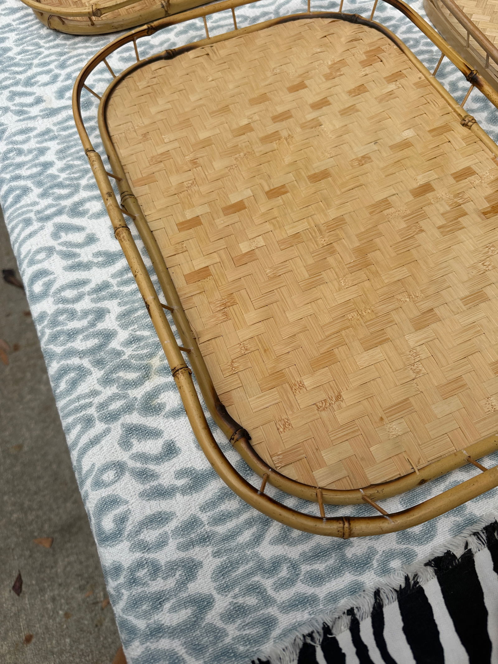 1970s Collection of Wicker Bamboo Trays- Set of 5 - 9