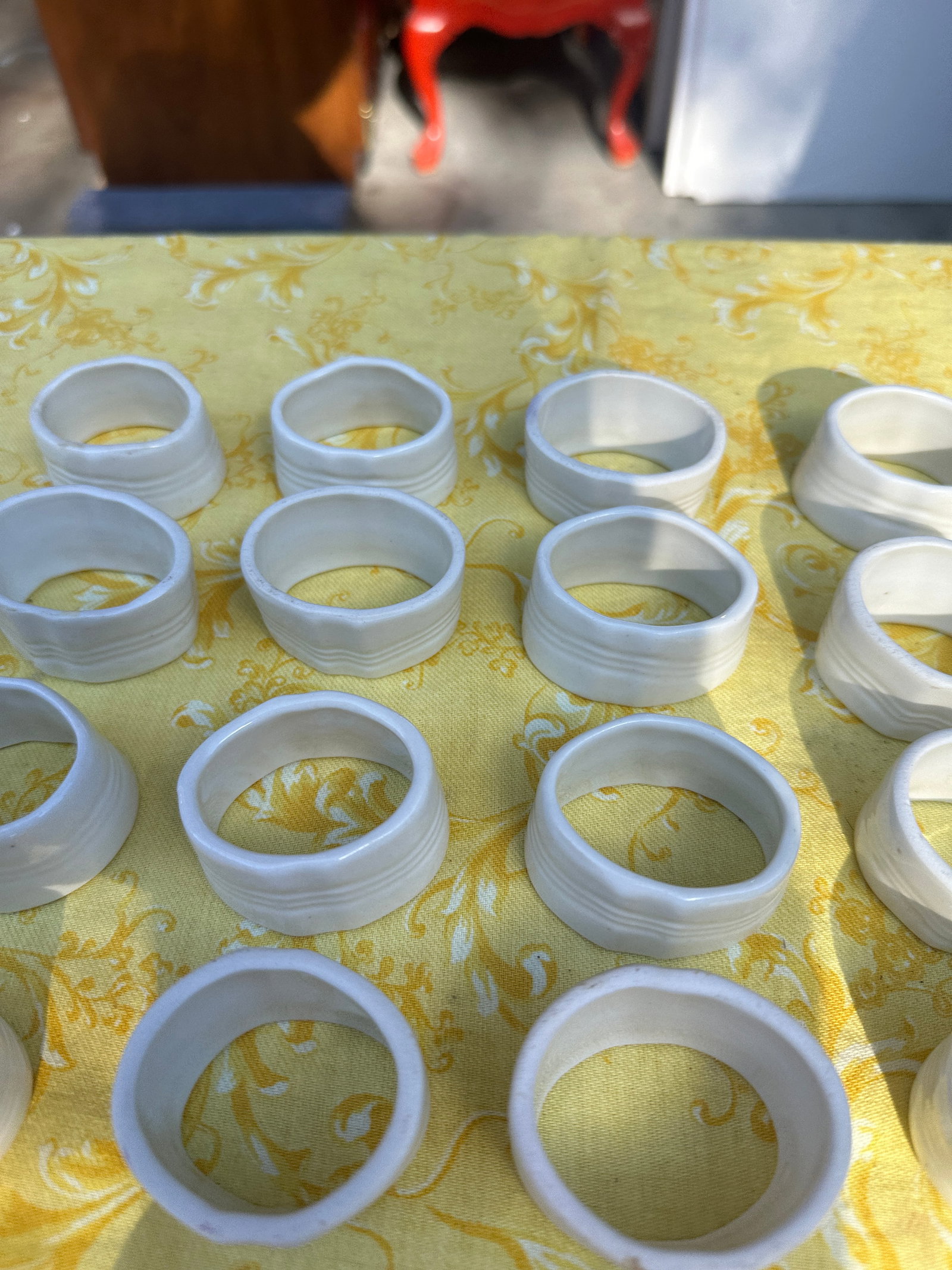 1970s Collection of Hand Made White Ceramic Napkin Rings- Set of 18 - 11