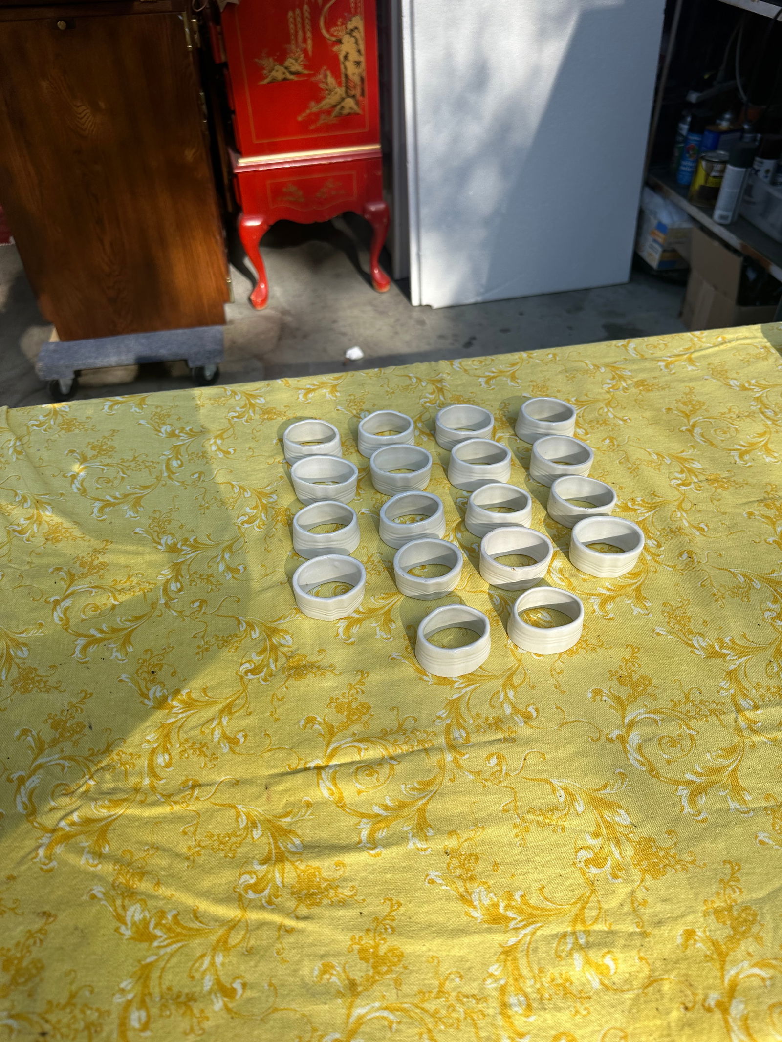 1970s Collection of Hand Made White Ceramic Napkin Rings- Set of 18 - 2