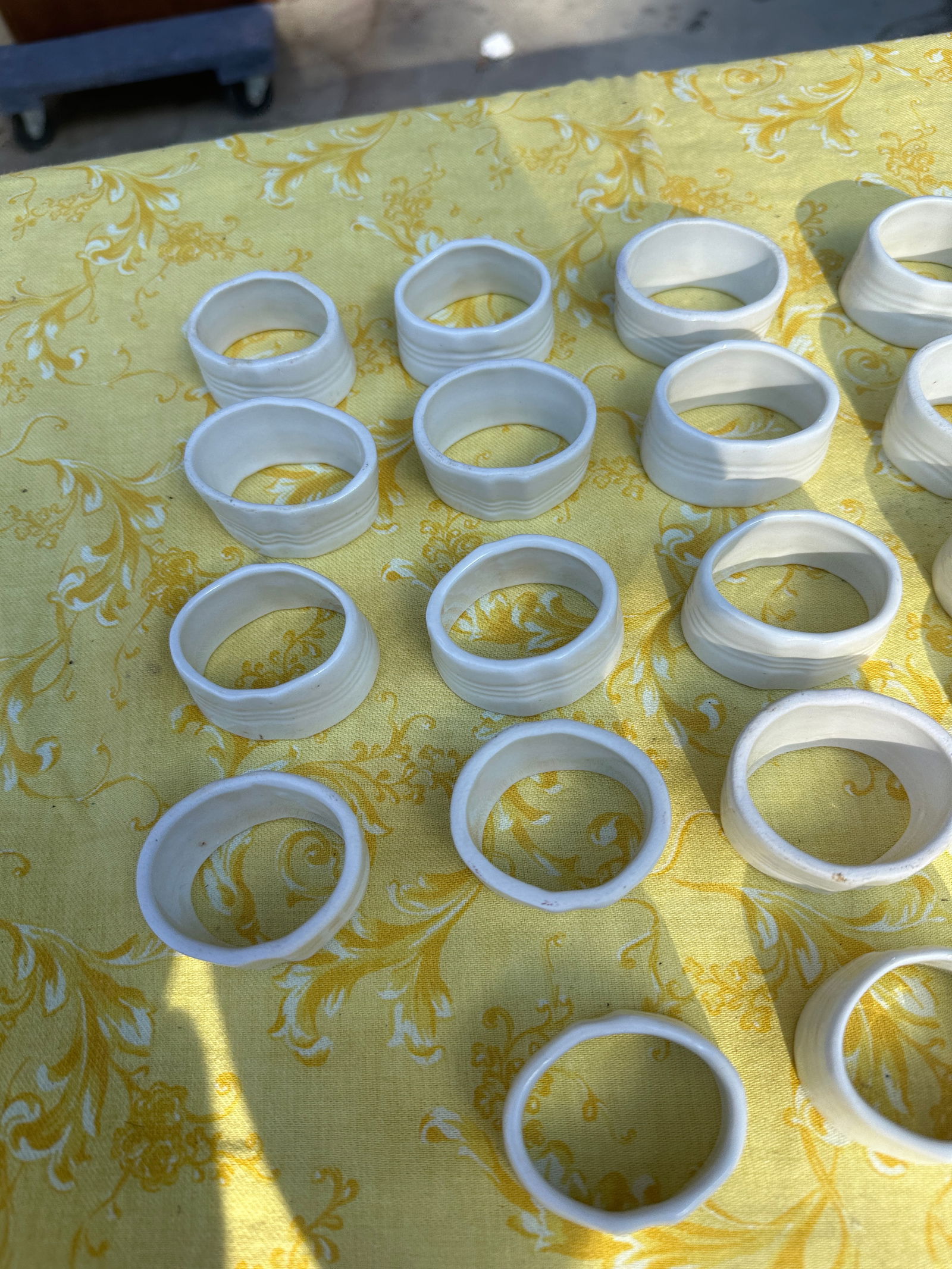 1970s Collection of Hand Made White Ceramic Napkin Rings- Set of 18 - 7
