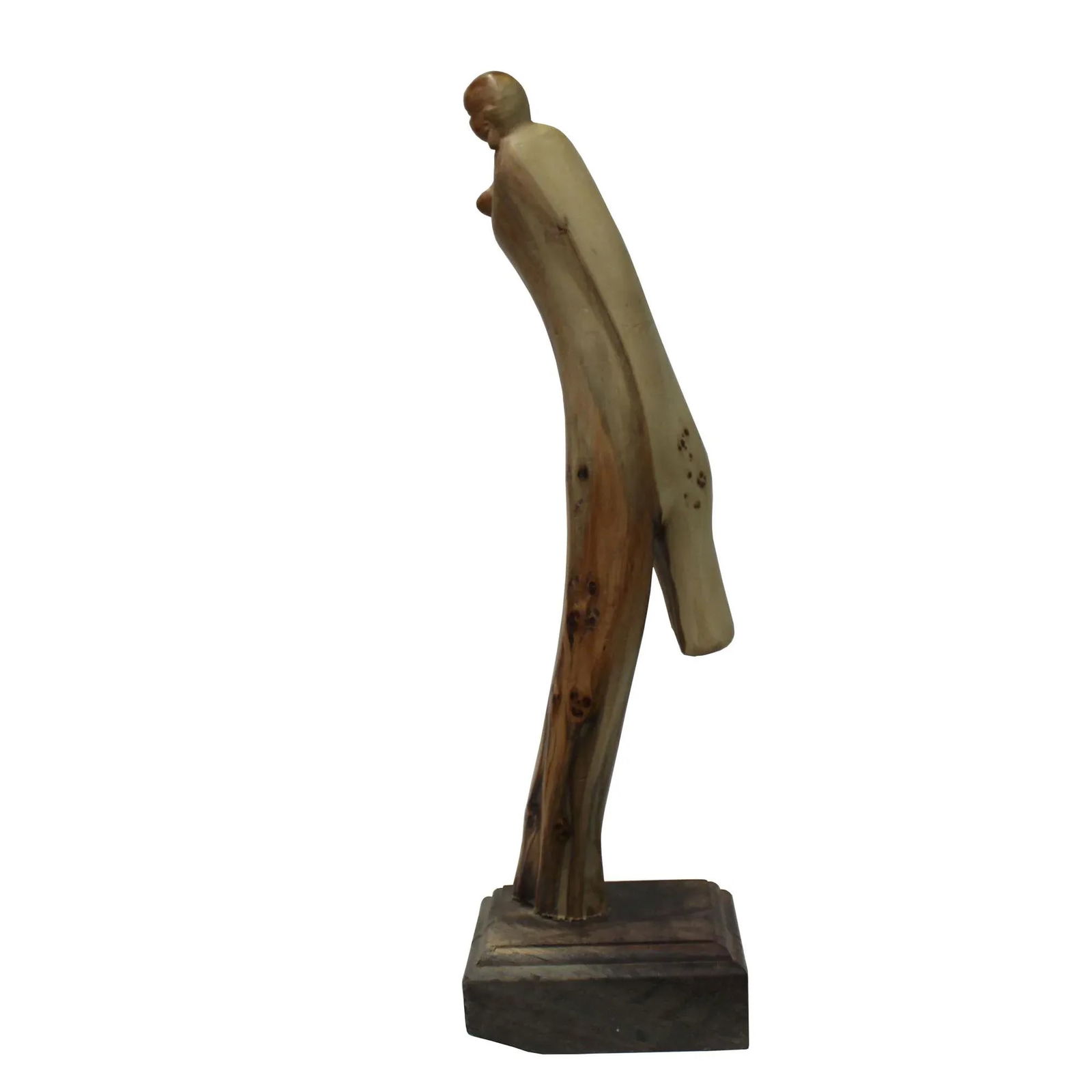 Chinese Cypress Wood Carved Irregular Shape Happy Buddha Statue - 4