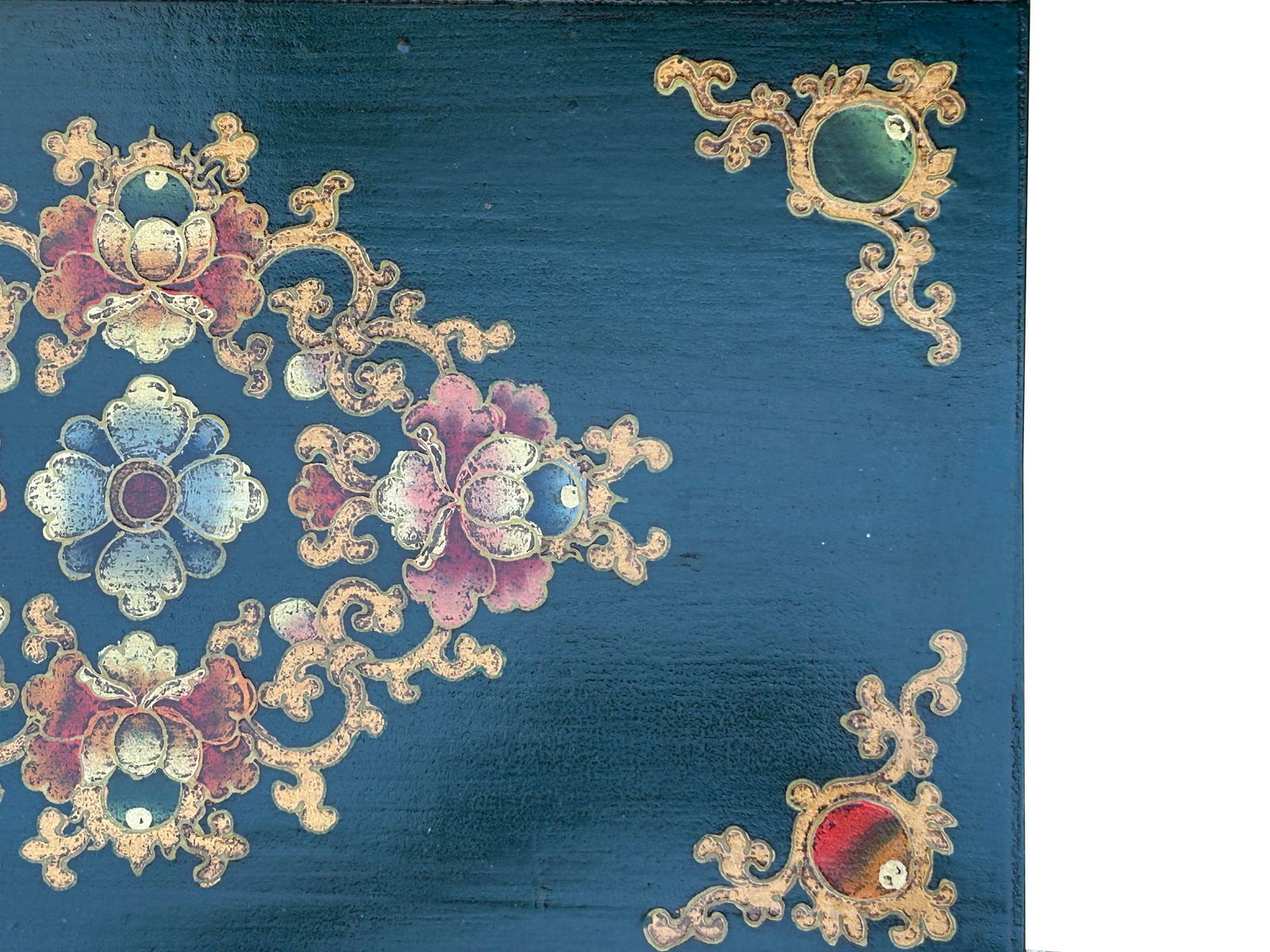 Tibetan Oriental Teal Blue Aqua Dragon Head Graphic End Table Nightstand - 12