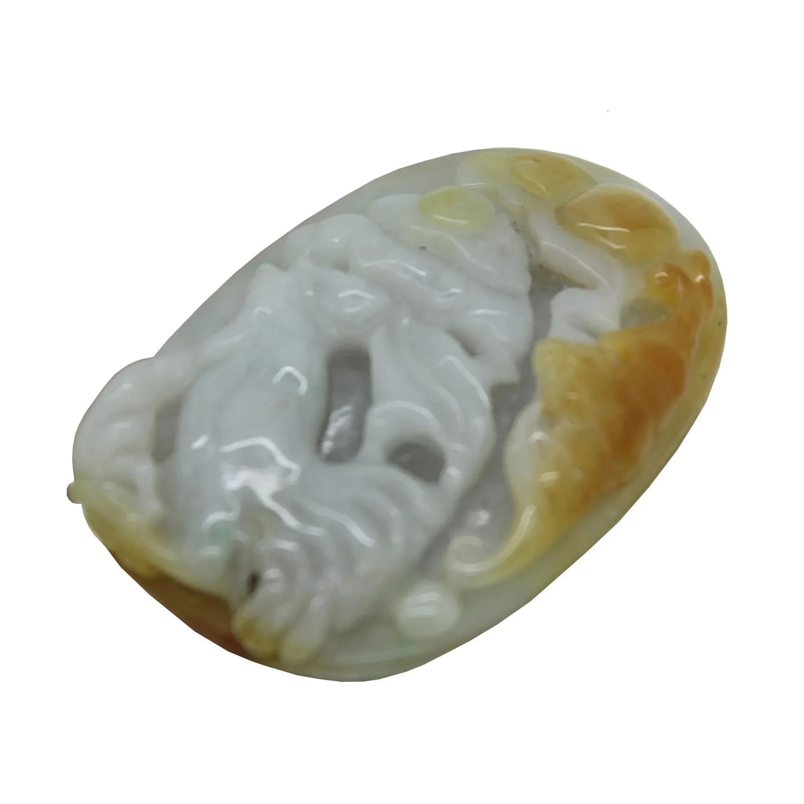 Natural Green Yellow Jade Pendant With Lucky Zodiac Rooster, Bat & Fortune Figure - 2