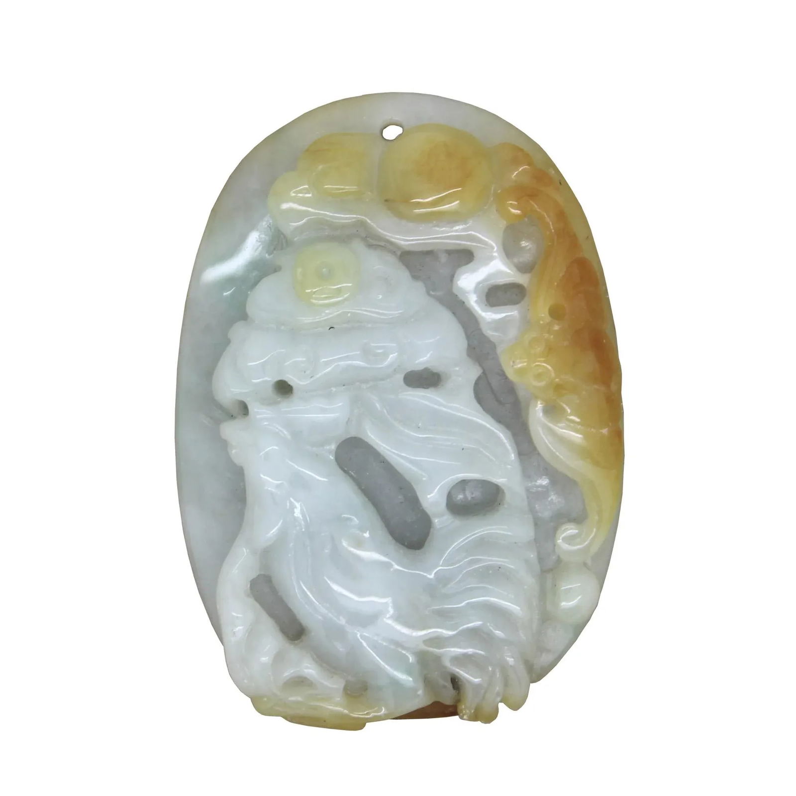 Natural Green Yellow Jade Pendant With Lucky Zodiac Rooster, Bat & Fortune Figure - 7