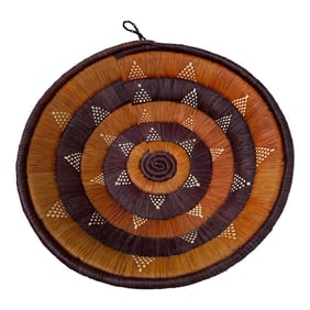 1970s Hand Woven Decorative Hanging Basket With Triangle Details