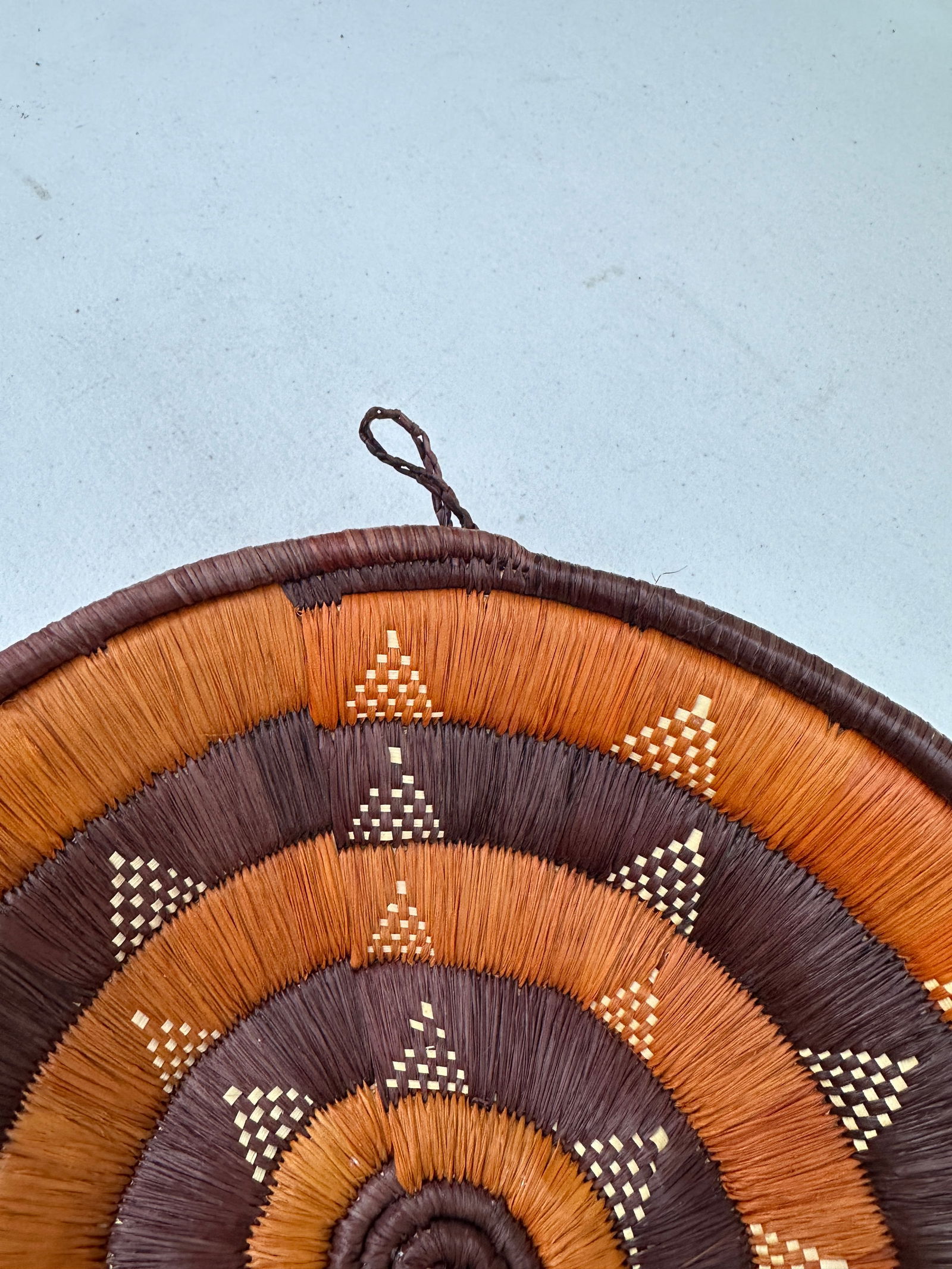 1970s Hand Woven Decorative Hanging Basket With Triangle Details - 2