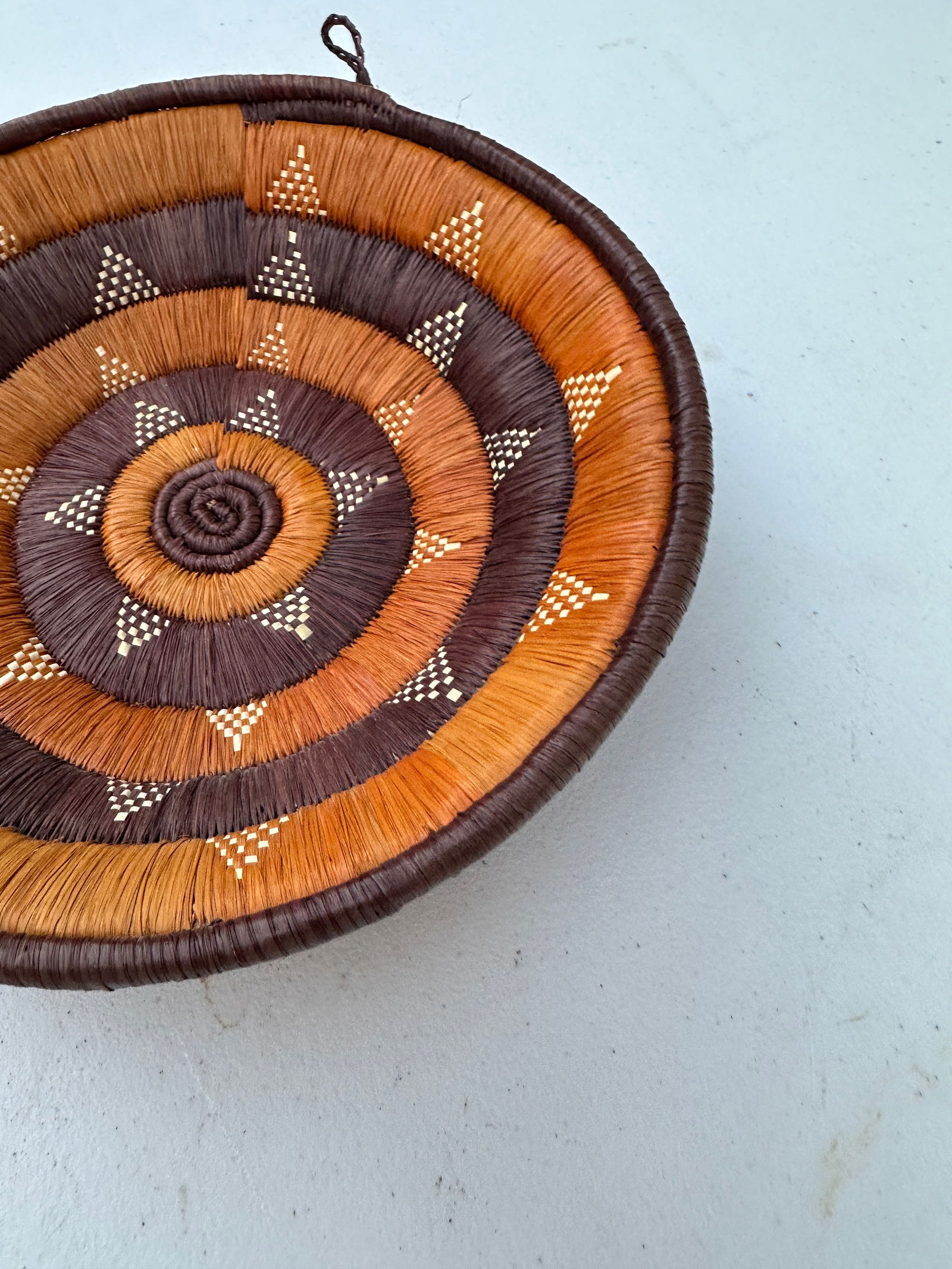 1970s Hand Woven Decorative Hanging Basket With Triangle Details - 5