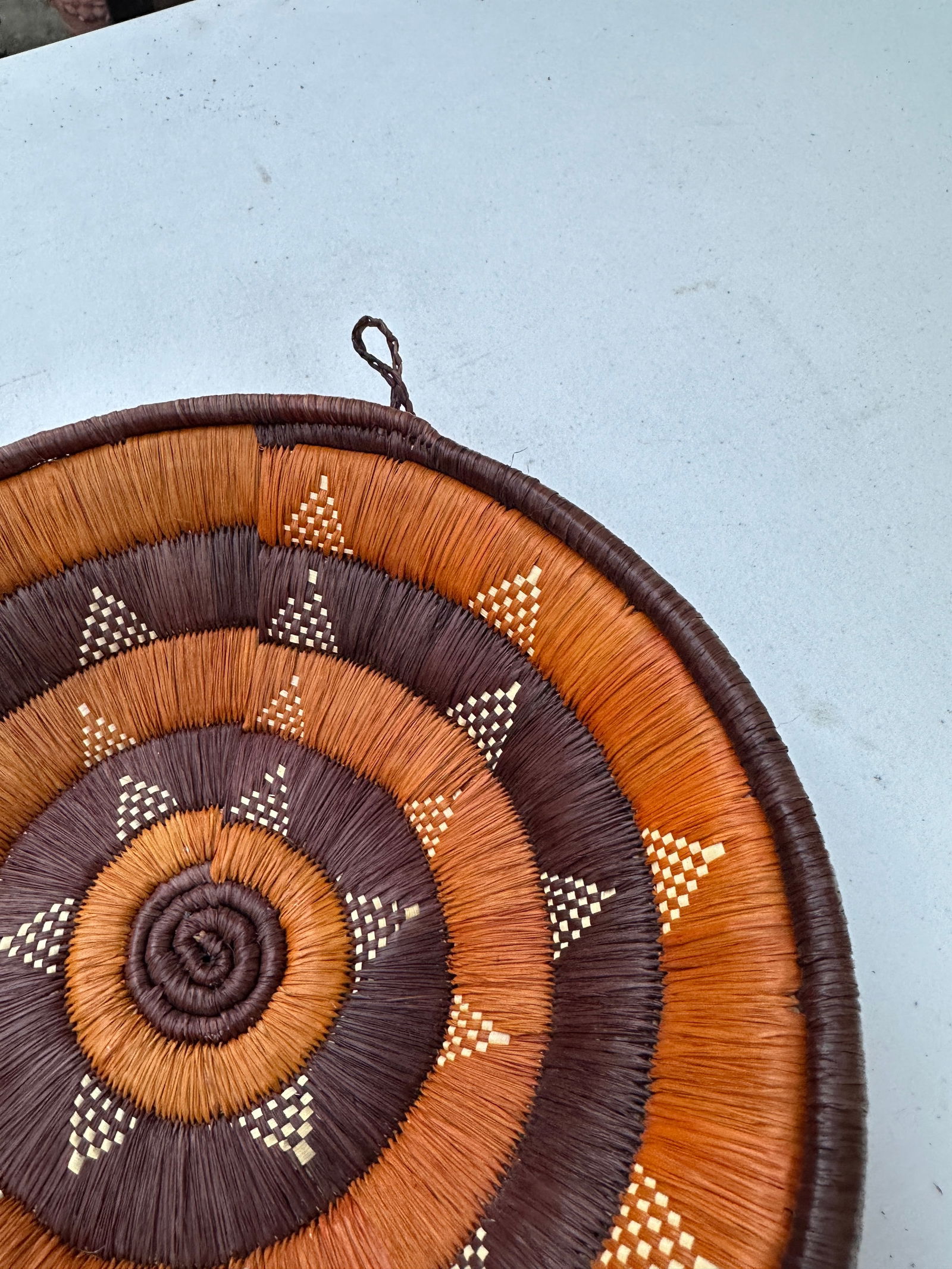 1970s Hand Woven Decorative Hanging Basket With Triangle Details - 6