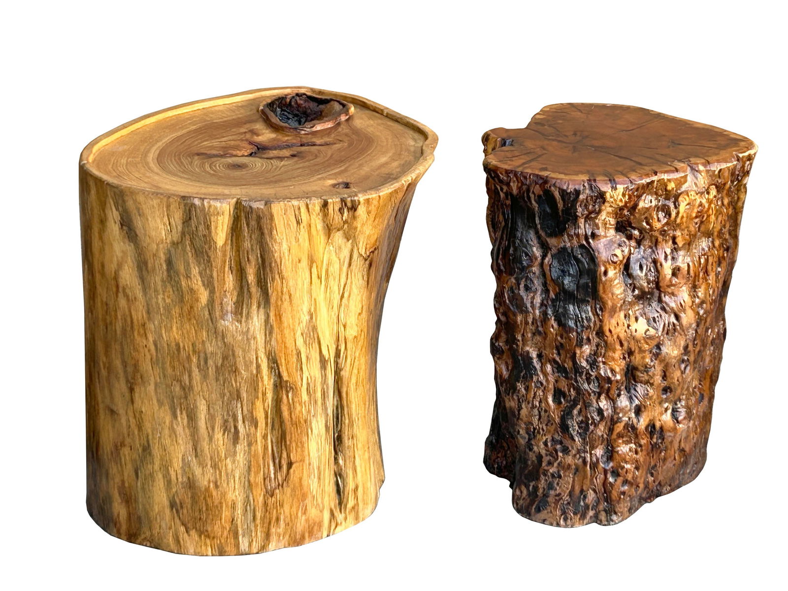 Set of 5 Raw Wood Rough Grain Finish Irregular Shape Short Stool Table - 11