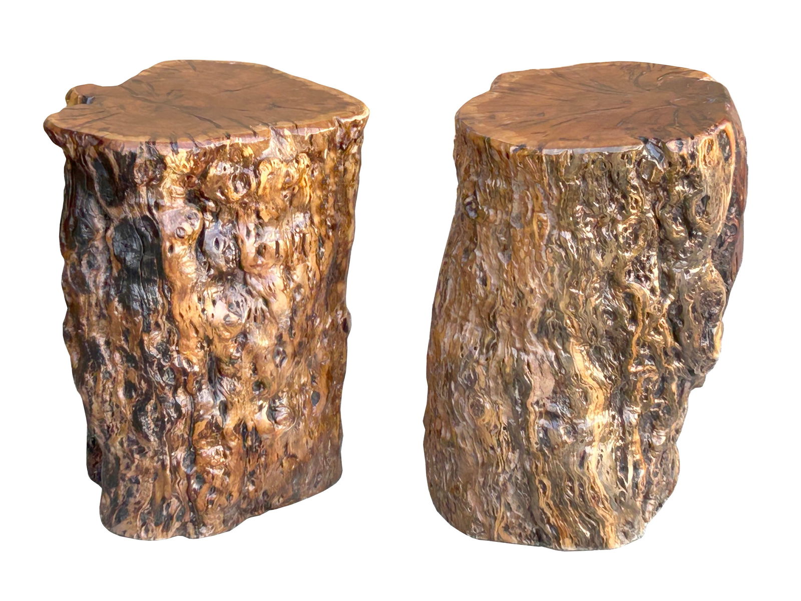 Set of 5 Raw Wood Rough Grain Finish Irregular Shape Short Stool Table - 7