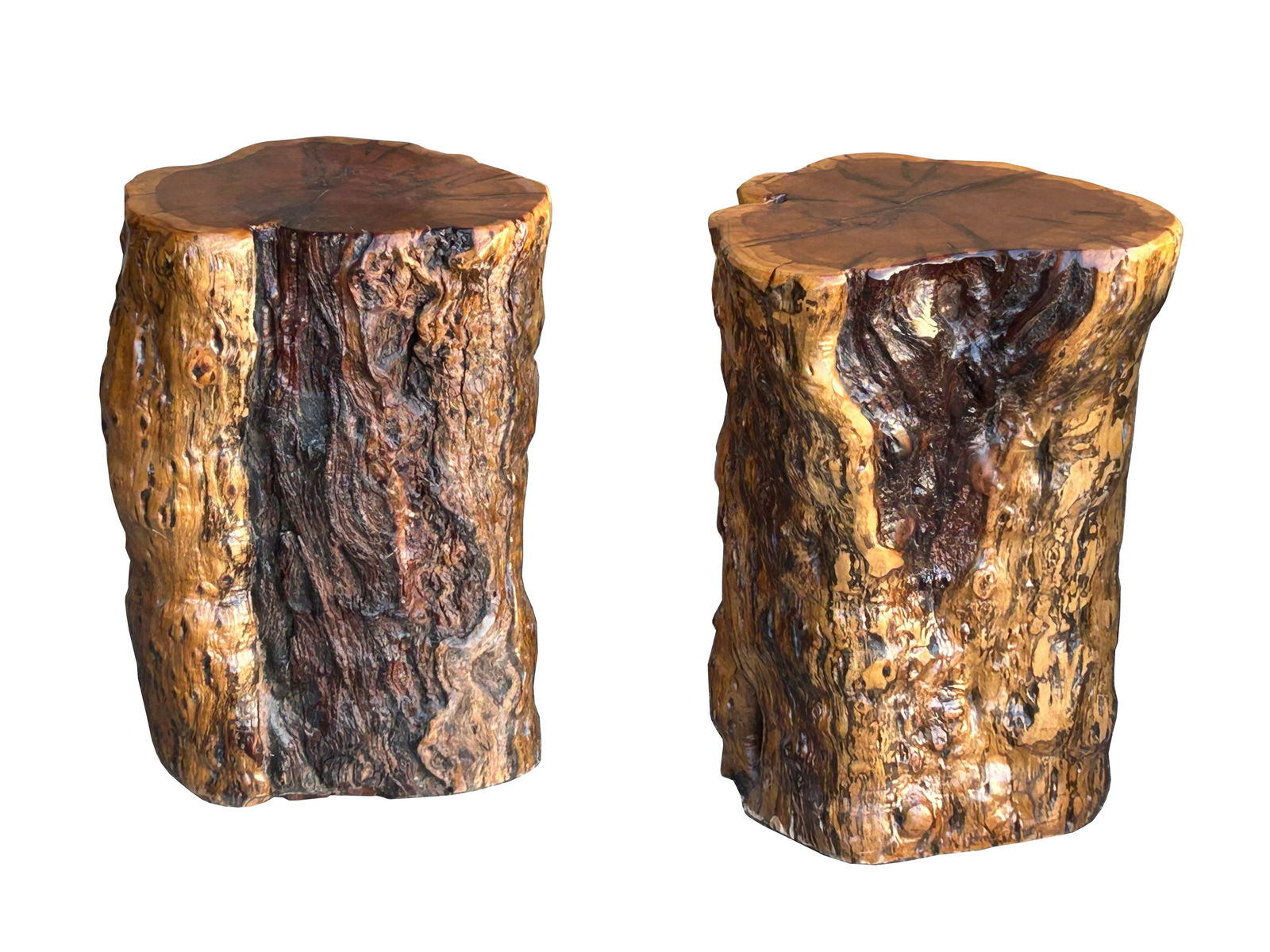 Set of 5 Raw Wood Rough Grain Finish Irregular Shape Short Stool Table - 9
