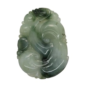 Carved Natural Jade Flying Dragon Spiral on Luyi Wave and Longevity Peach Pendant