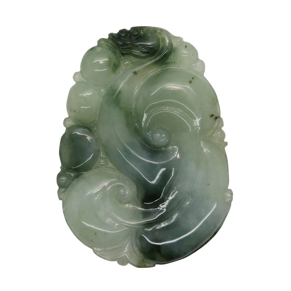 Carved Natural Jade Flying Dragon Spiral on Luyi Wave and Longevity Peach Pendant (1 of 5)