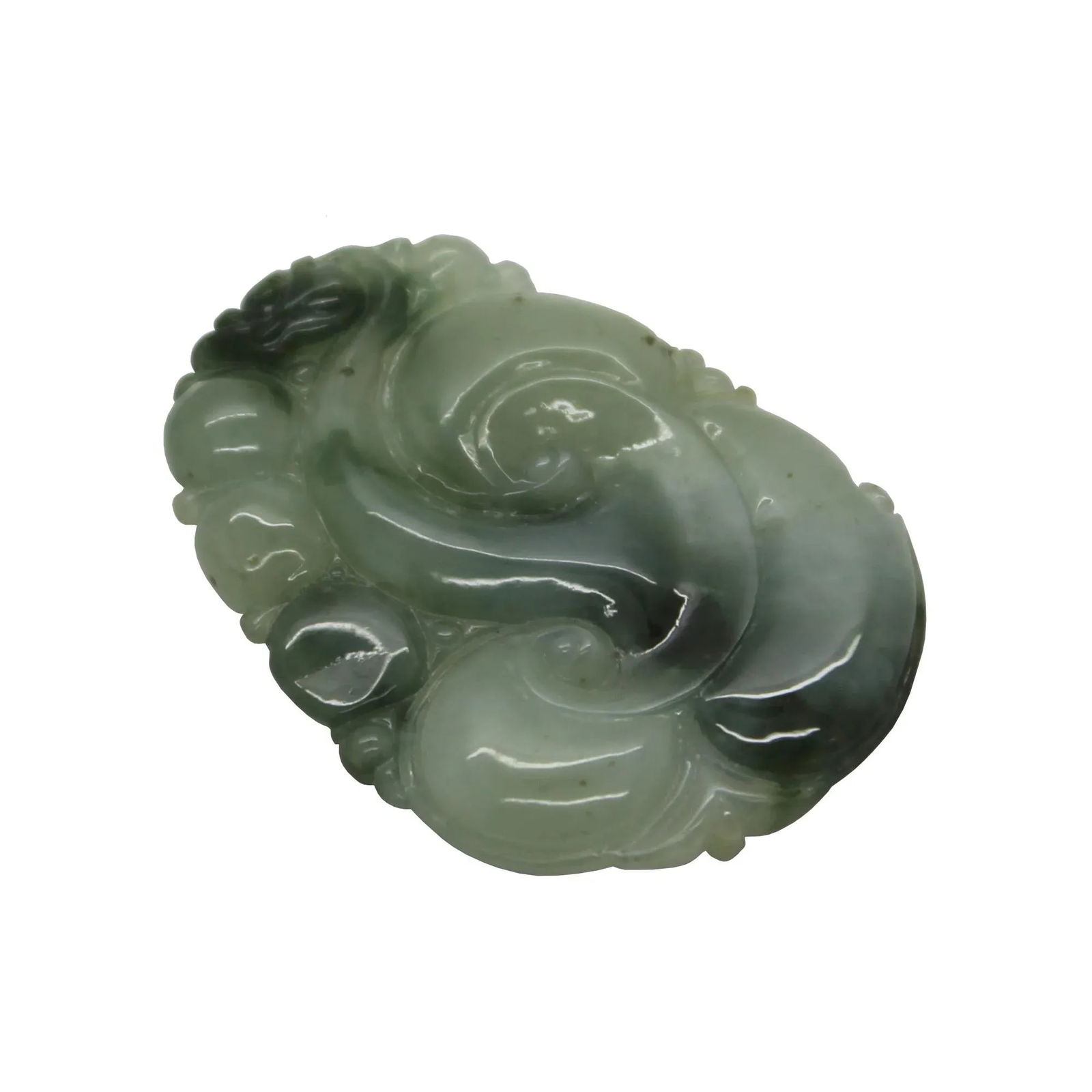 Carved Natural Jade Flying Dragon Spiral on Luyi Wave and Longevity Peach Pendant - 2
