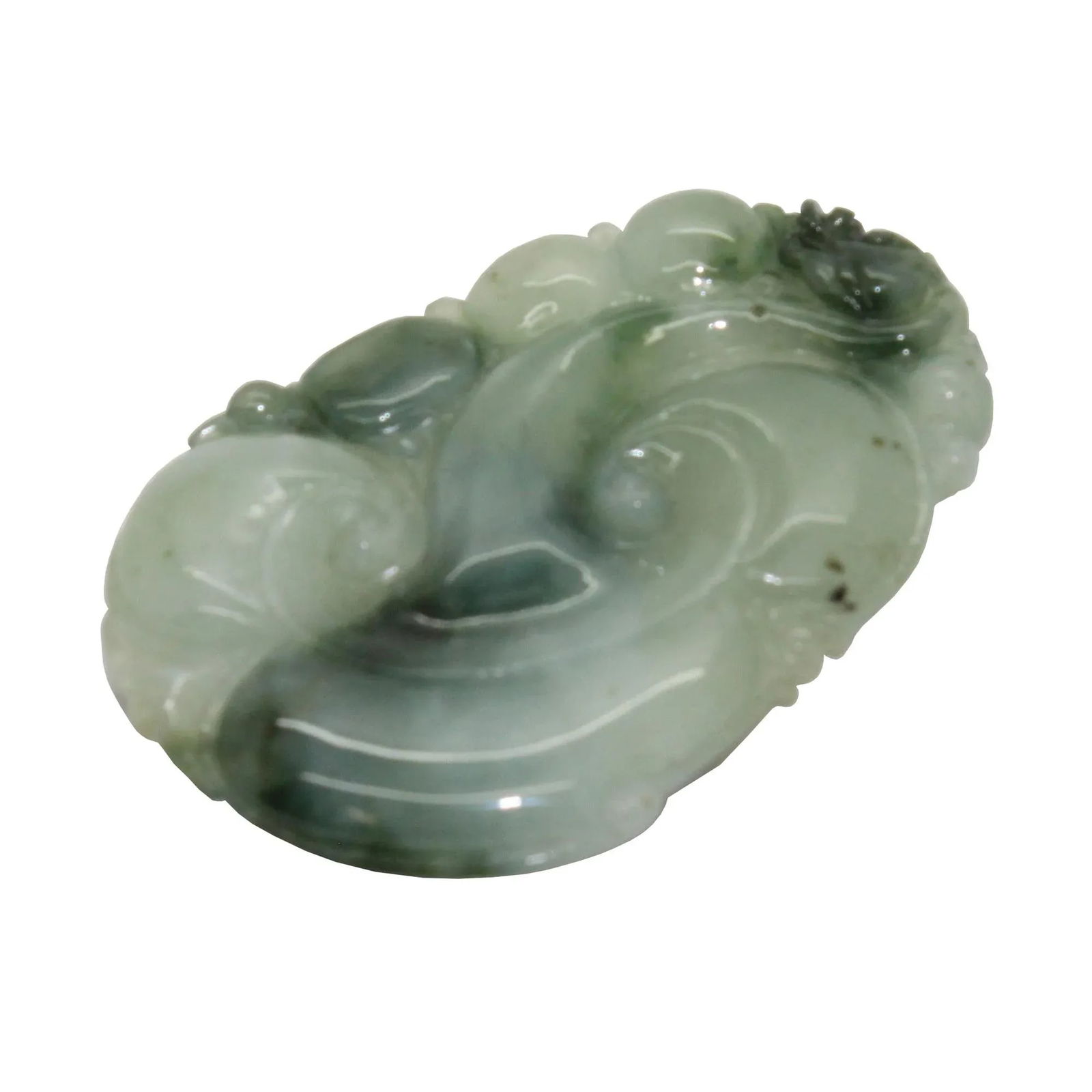 Carved Natural Jade Flying Dragon Spiral on Luyi Wave and Longevity Peach Pendant - 3