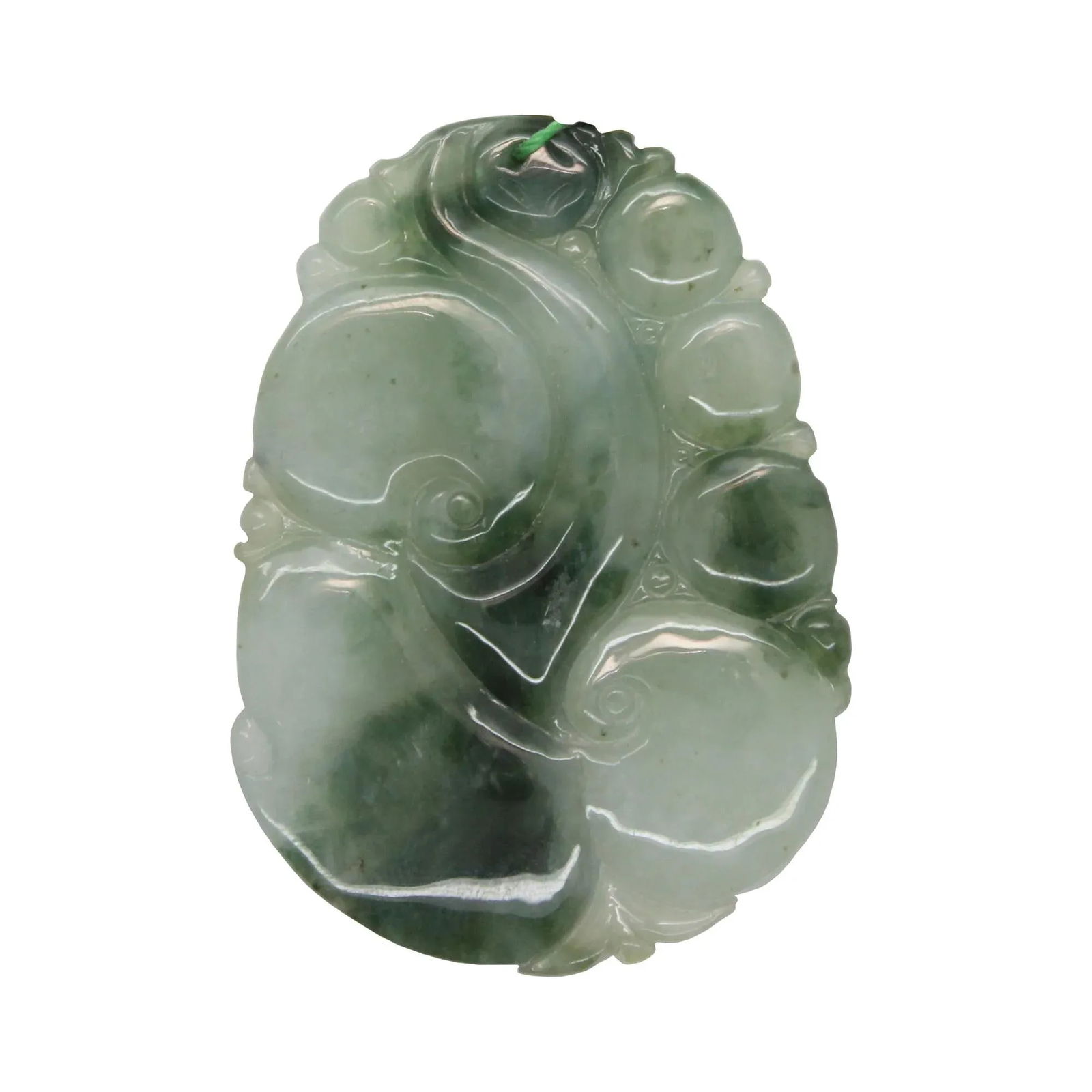 Carved Natural Jade Flying Dragon Spiral on Luyi Wave and Longevity Peach Pendant - 4