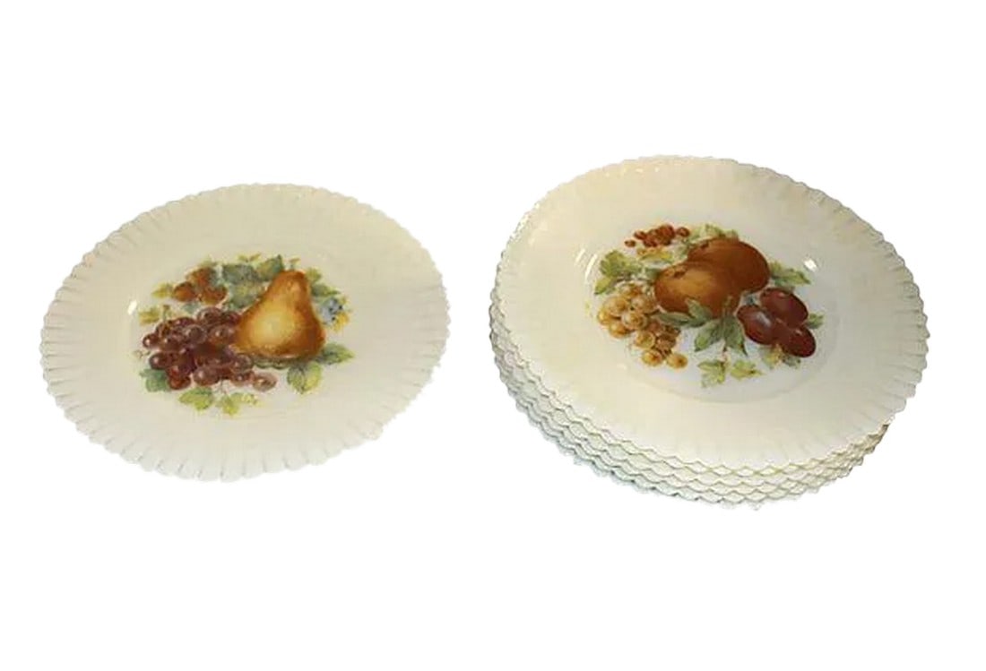 Vaseline Glass Fruit Plates, Set of 6 (1 of 2)