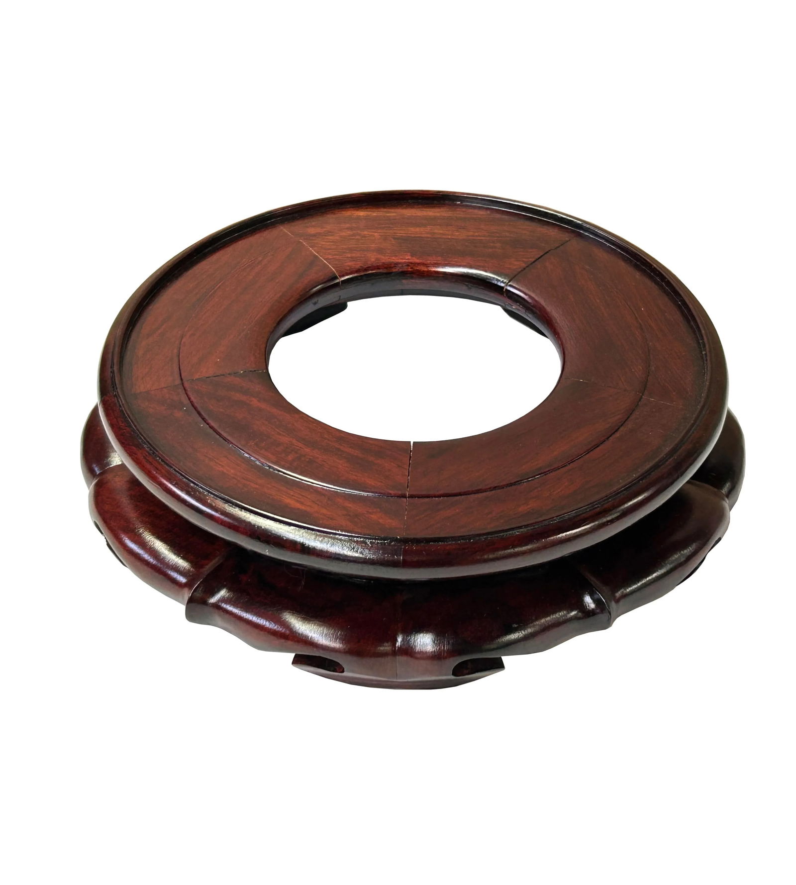6.75" Reddish Brown Round Wave Legs Apron Wood Display Stand Easel - 6