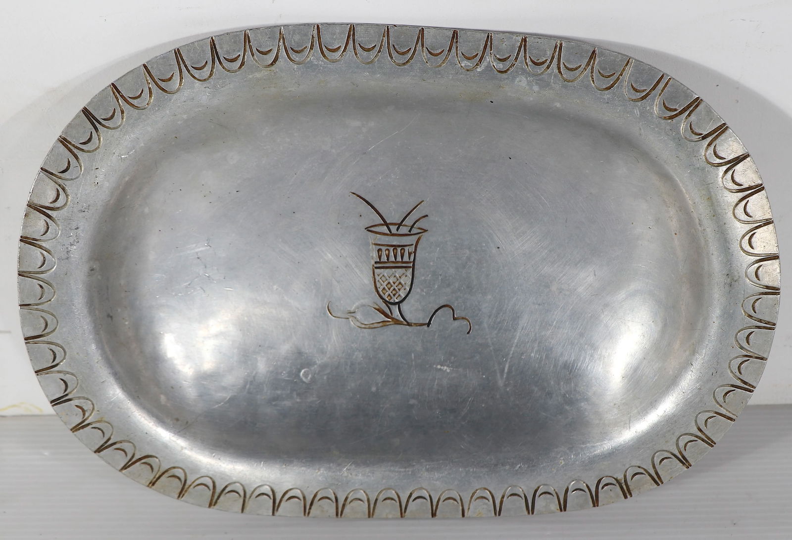 Palmer Smith Aluminum Tray With Inscribed Decorations - 12