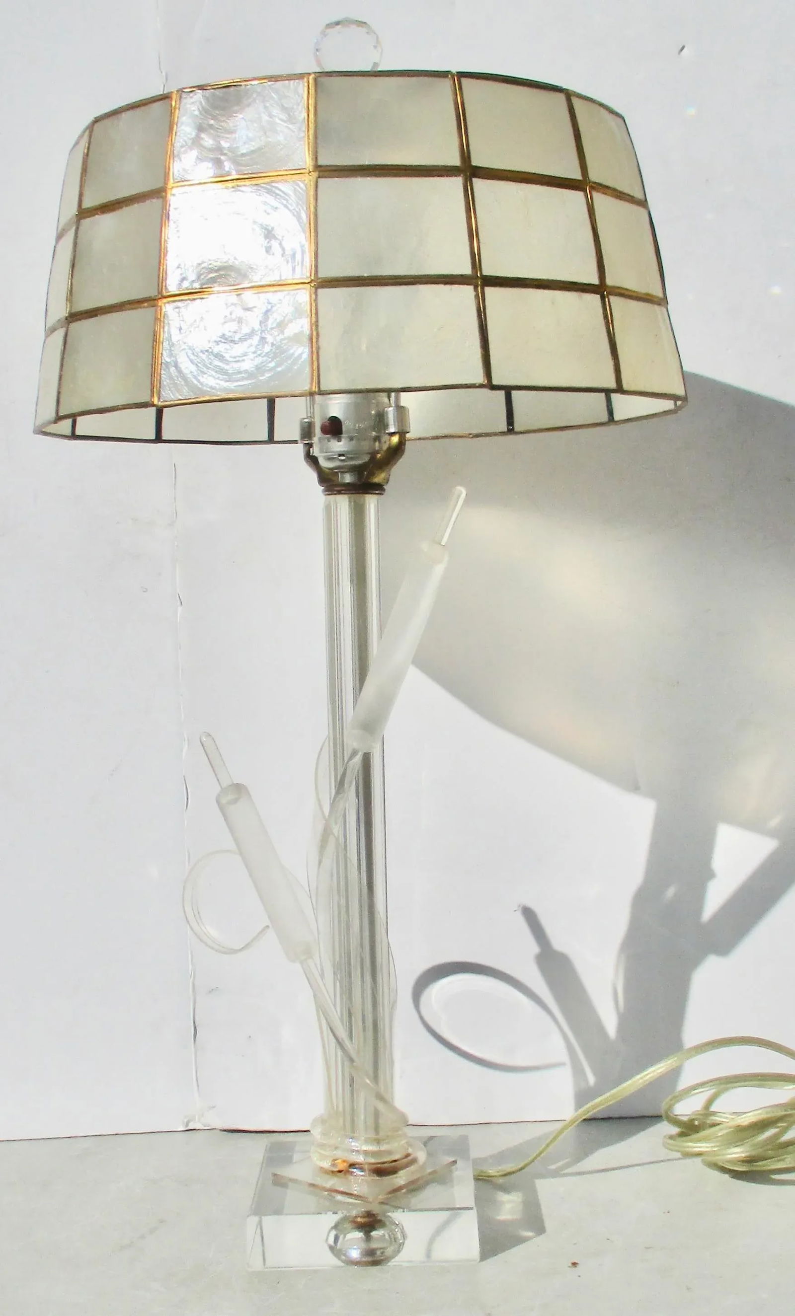 Lucite Cat Tail Lamp With Capiz Shade by M C M Circa 80s - 2