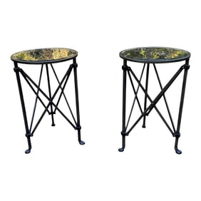 Pair of Ballard Designs Olivia Antiqued Mirrored Side Tables With Clawed Feet - Oil Rubbed Bronze