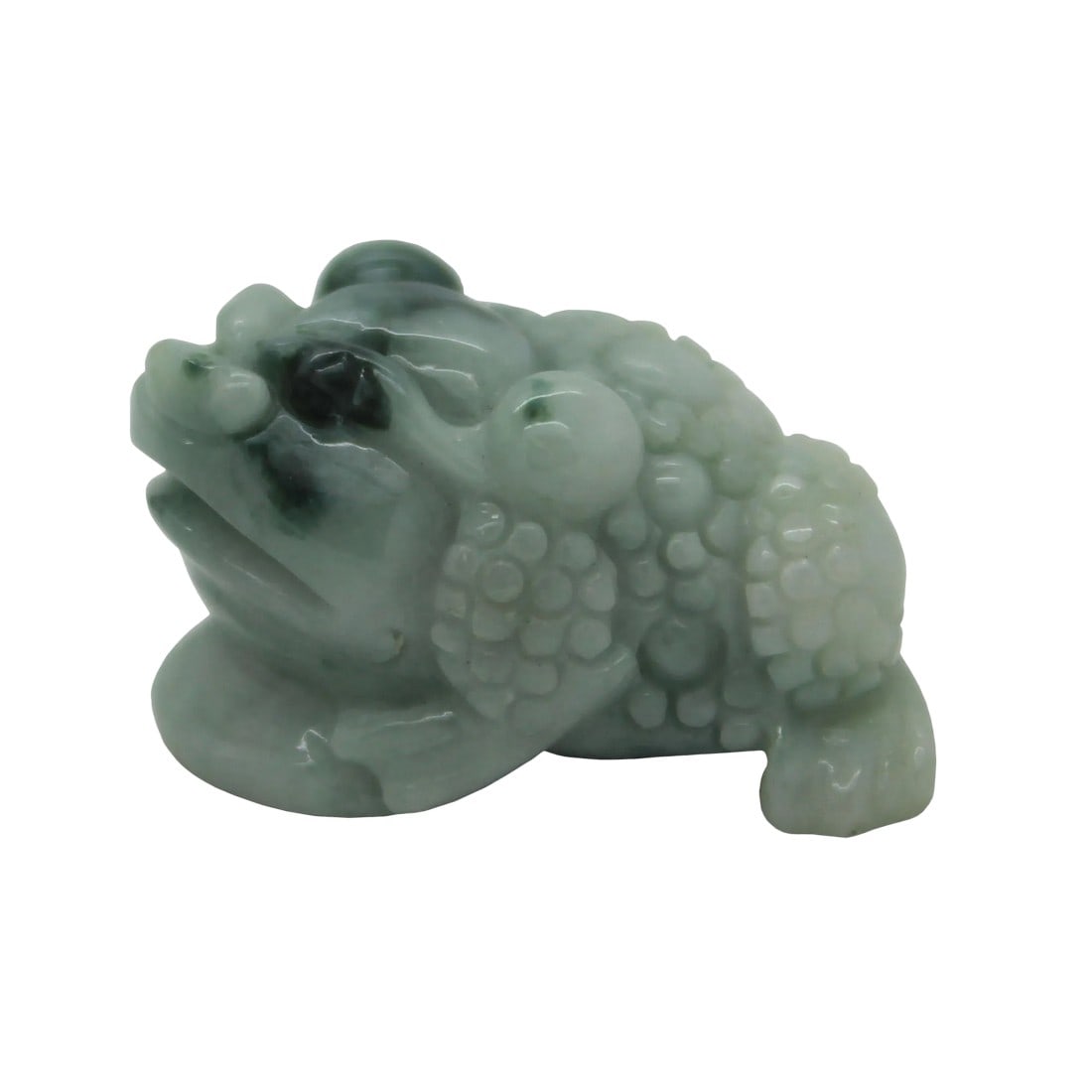 Carved Pendant With Chinese Natural Jade Pixie on Chinese Ancient Money: This quality hand-carved Pixie (Pixiu) stepping on ancient Chinese money pendant is made from natural untreated jade, the color of the jade is light green with some dark spinach green. Pixie