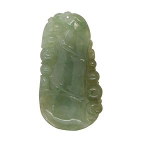 Carved Natural Jade Luyi Wave and Longevity Peach Pendant