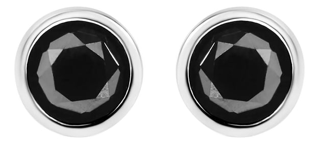 14K White Gold 1/2 Cttw Round Brilliant-Cut Black Diamond Bezel-Set Stud Earrings with Screw Backs