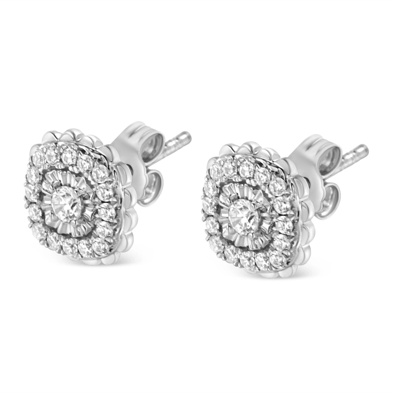 .925 Sterling Silver 1/2 Cttw Round-Cut Diamond Halo Cluster Stud Earring - 4