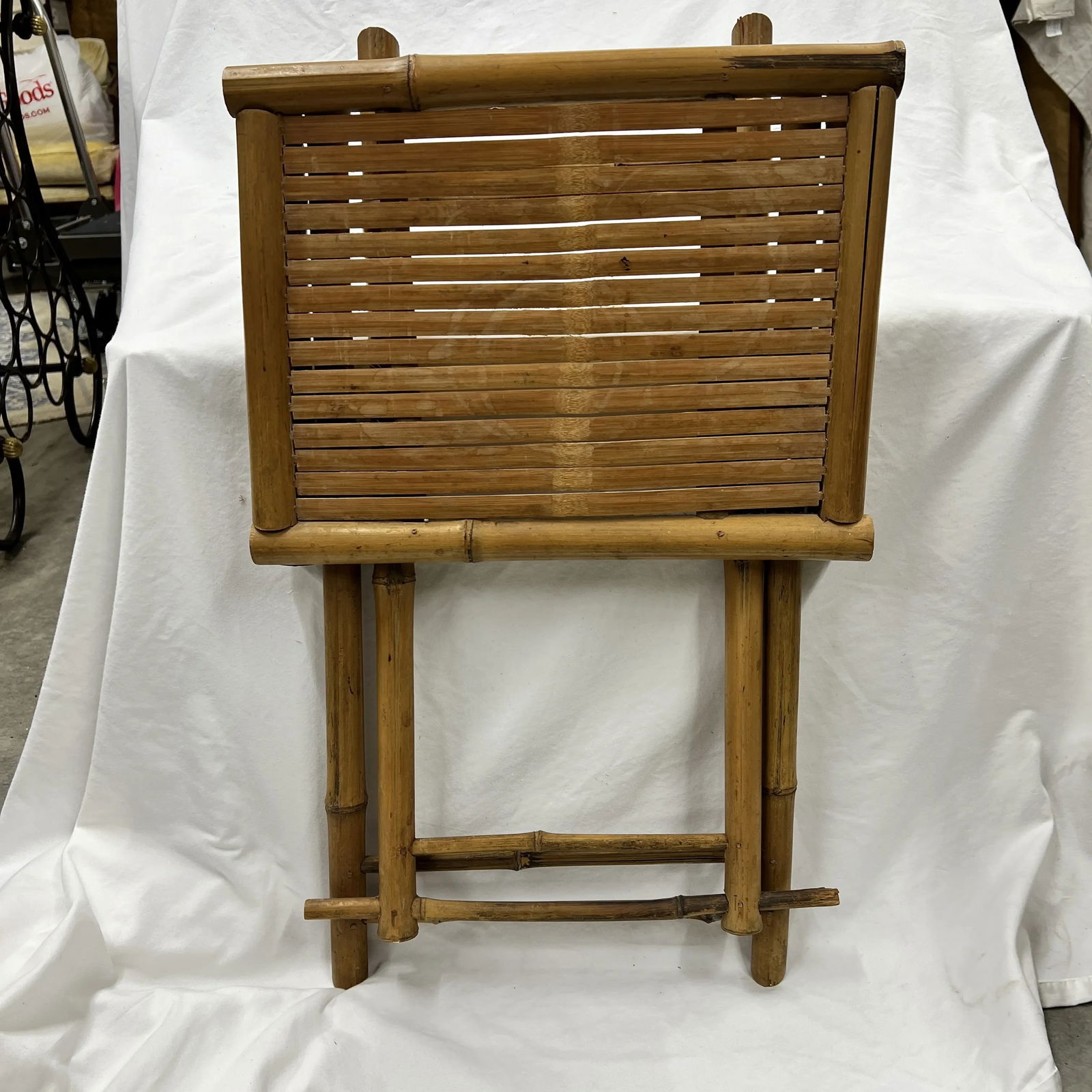 Folding Bamboo Side / Drink Table , Peg Construction - 3