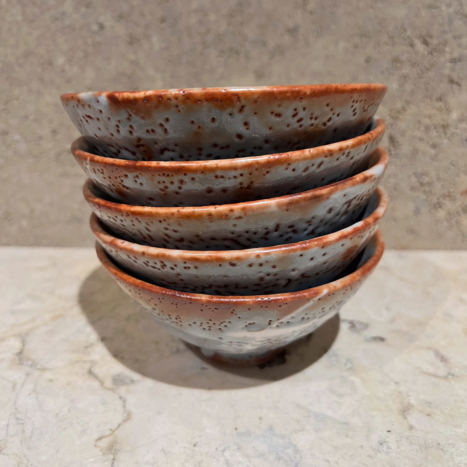 1970s Fabulous Five Blue Art Pottery Bowls Abstract Ceramic - 2