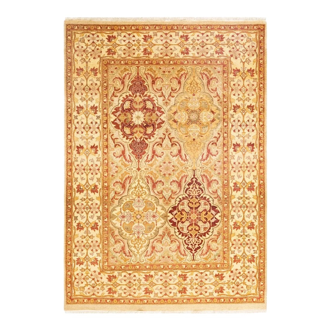 Mogul, One-of-a-Kind Hand-Knotted Area Rug - Ivory, 4' 3" x 5' 8": With understated palettes and allover designs, the rugs in the Mogul Collection will bring timeless sophistication to any room. Influenced by a spectrum of Turkish, Indian, and Persian designs, the