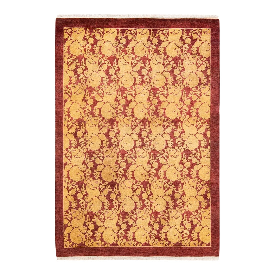Mogul, One-of-a-Kind Hand-Knotted Area Rug - Red, 4' 1" x 5' 10": With understated palettes and allover designs, the rugs in the Mogul Collection will bring timeless sophistication to any room. Influenced by a spectrum of Turkish, Indian, and Persian designs, the