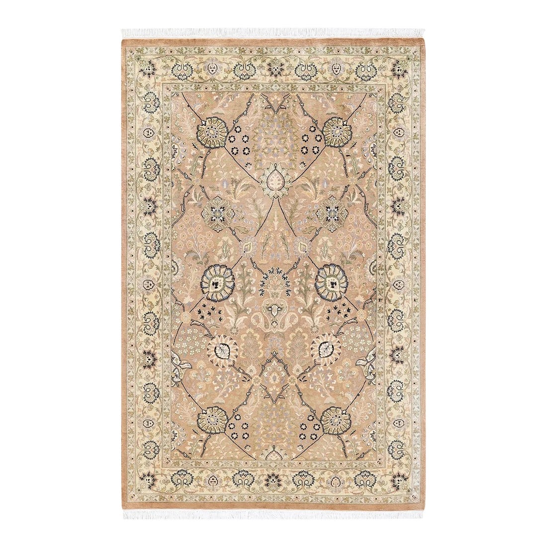 Mogul, One-of-a-Kind Hand-Knotted Area Rug - Beige, 4' 2" x 6' 5": With understated palettes and allover designs, the rugs in the Mogul Collection will bring timeless sophistication to any room. Influenced by a spectrum of Turkish, Indian, and Persian designs, the