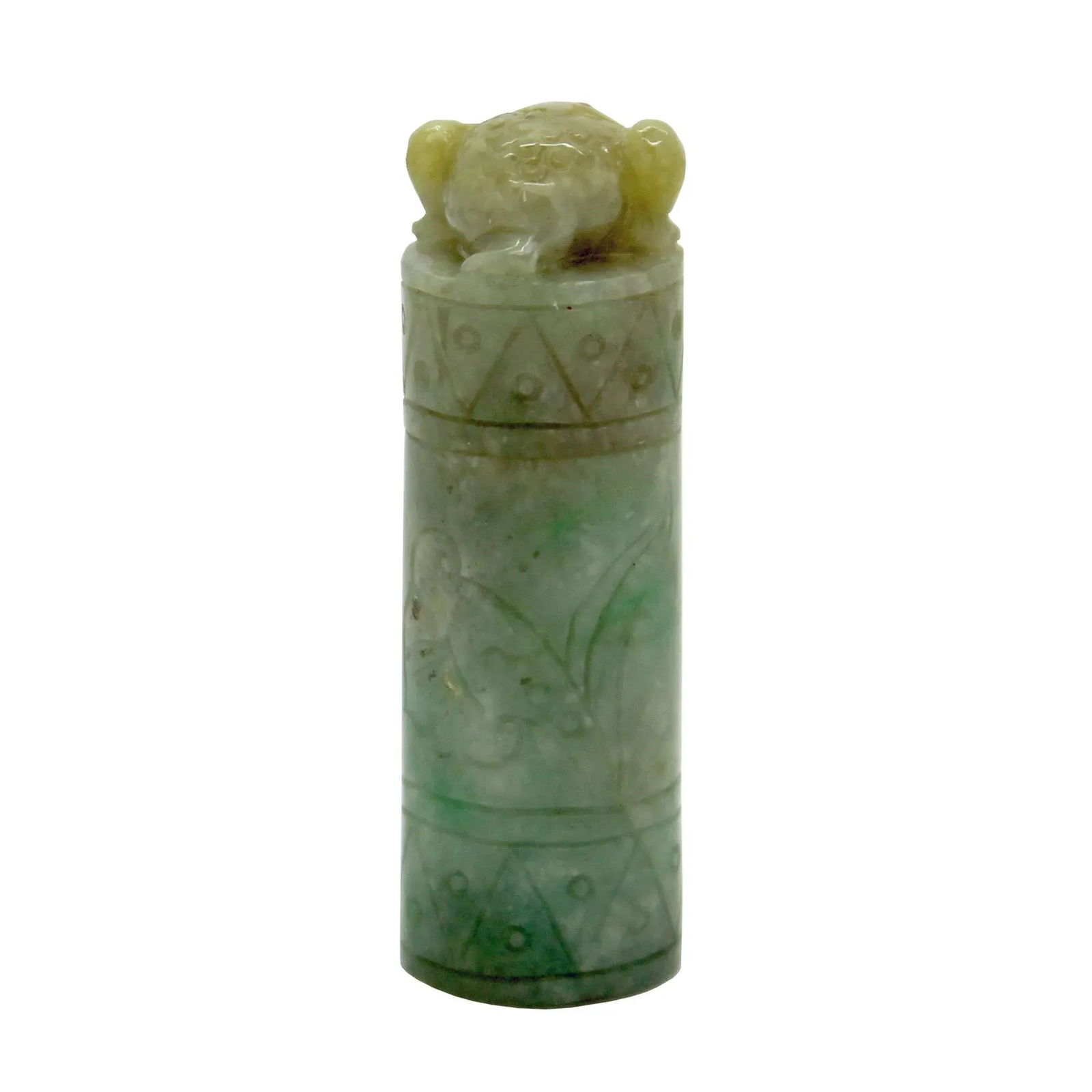 Round Shape Chinese Yellow Green White Jade Toad Seal With Storage - 3