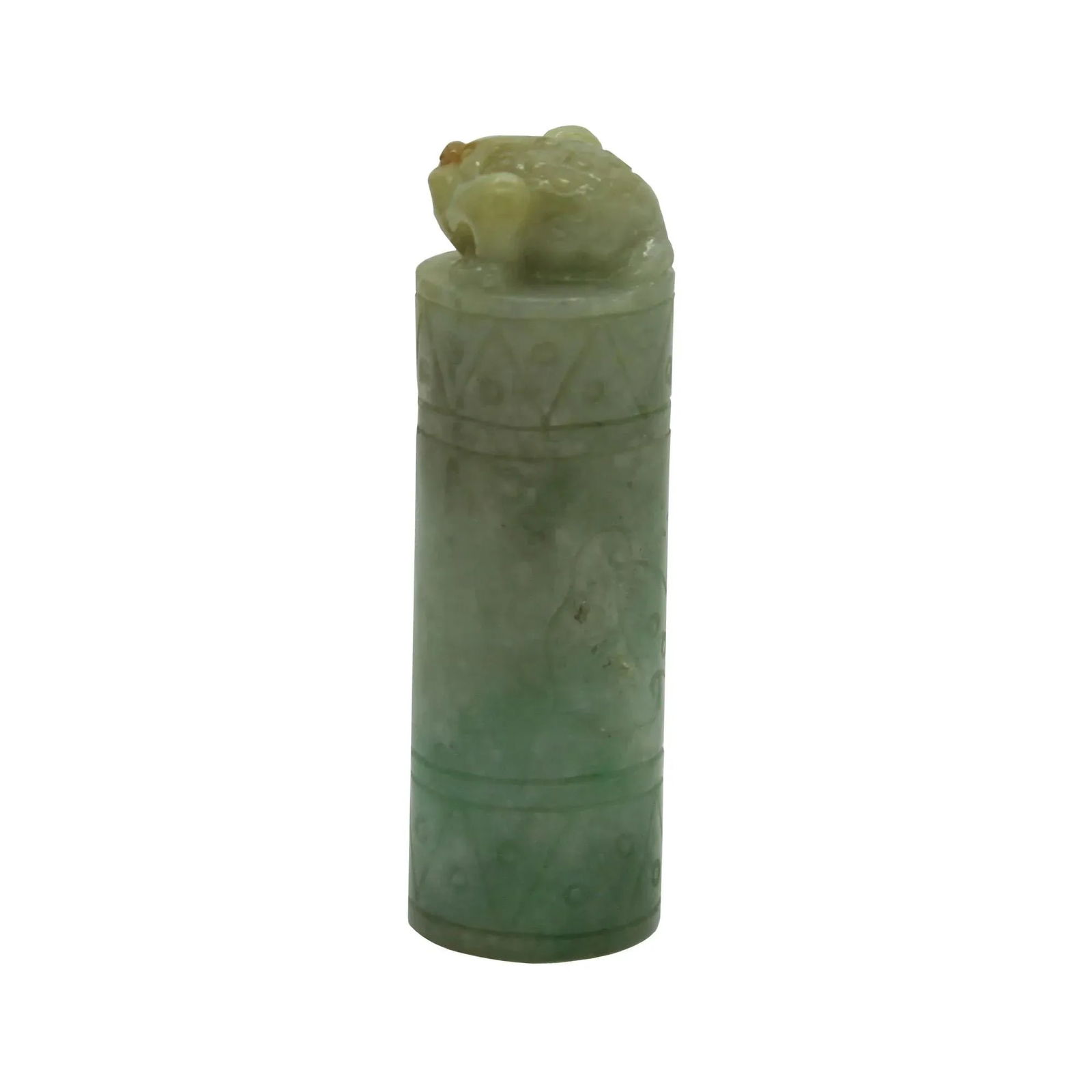Round Shape Chinese Yellow Green White Jade Toad Seal With Storage - 4