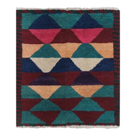 1970s Vintage Mohair Colorful Turkish Tulu Rug 3'9'' X 4'1''