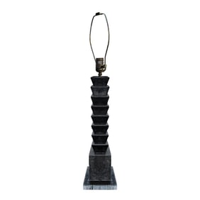 1980s Postmodern Grey Stone Table Lamp